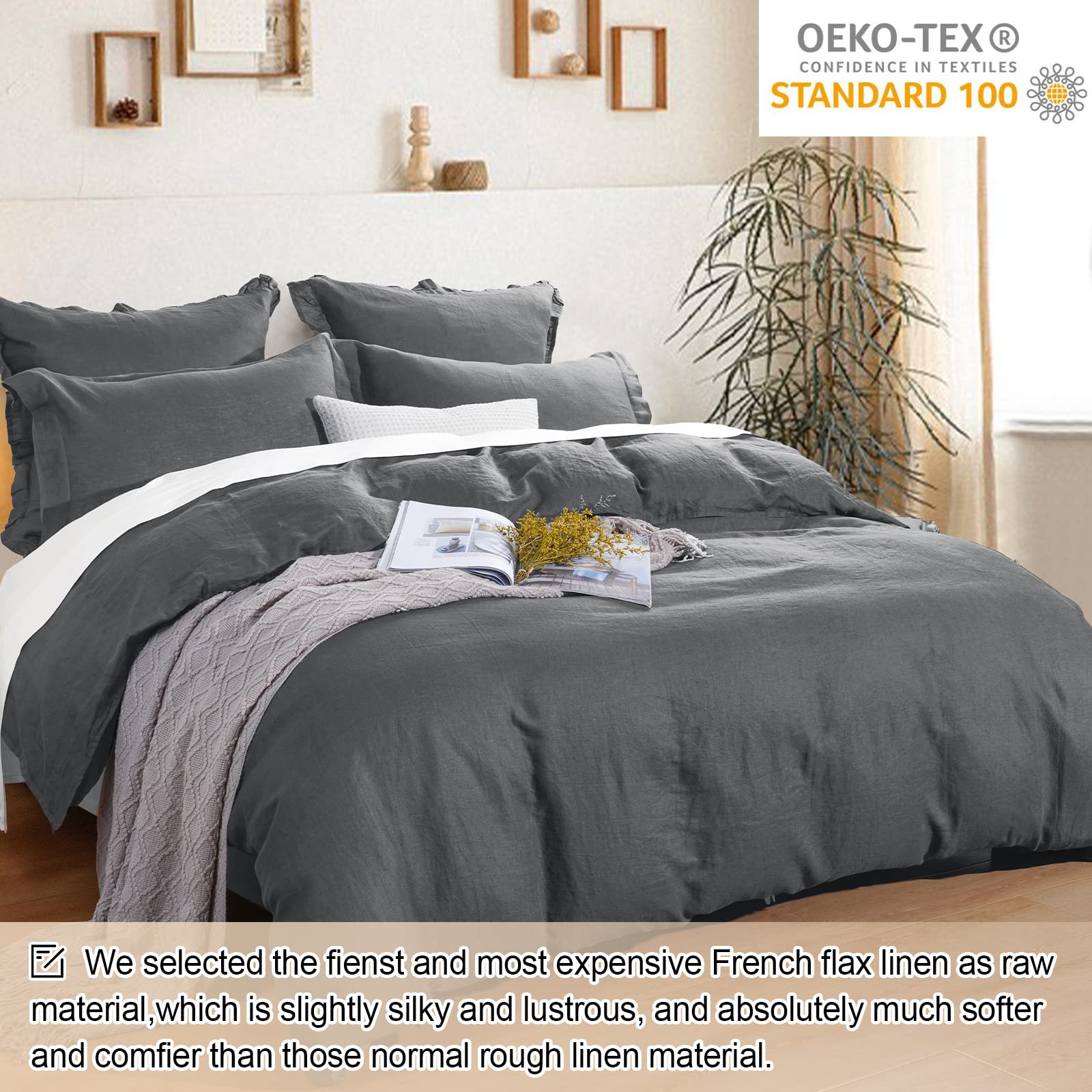 100% Linen Duvet Cover Set Queen 