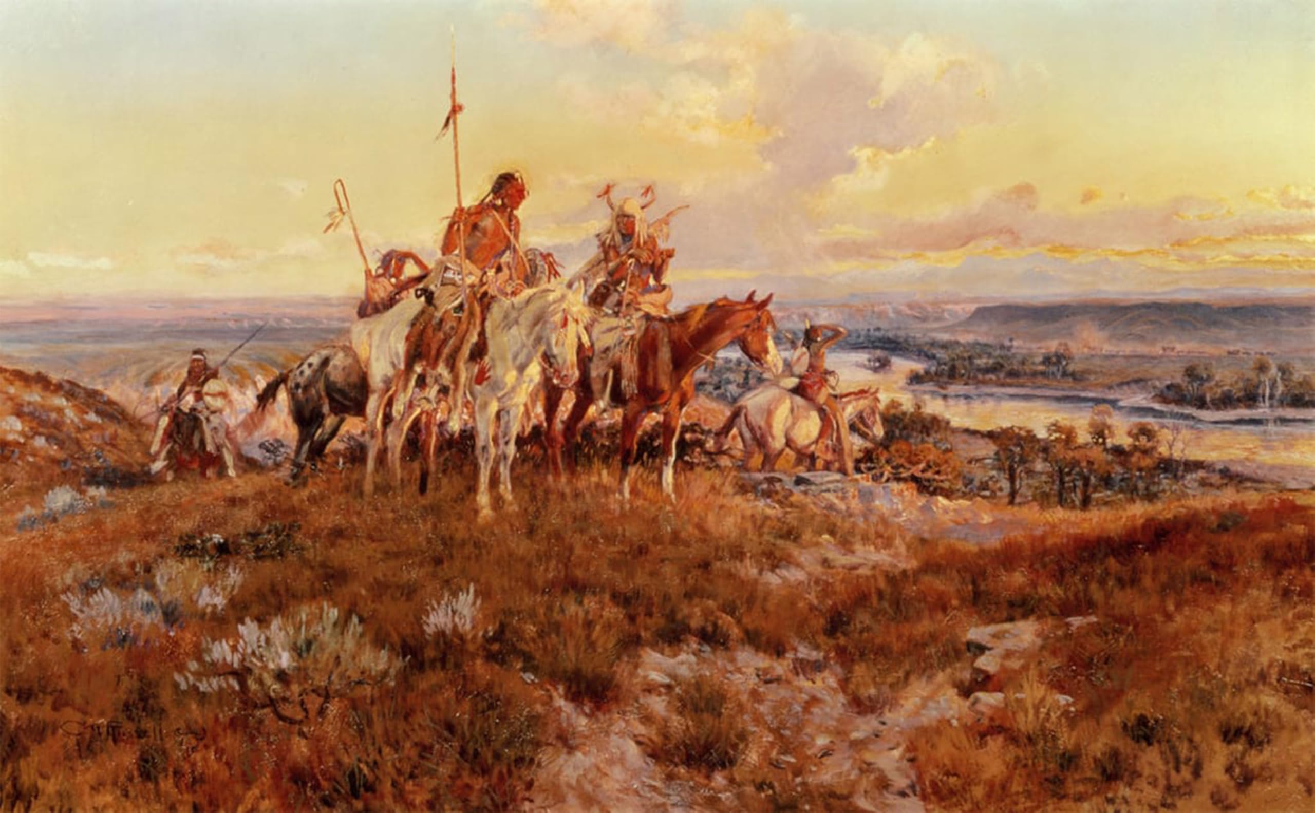 ARTXLXXBN Famous Painting Art Wall Decor Abstract Art Picture the Wagons by Charles Russell Animal Pictures for Home Decor 60x90cm
