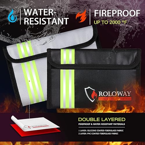 Miniatura 4 de ROLOWAY Bolsa pequeña ignífuga (5 x 8 pulgadas) con tira reflectante, bolsa de dinero ignífuga para efectivo, objetos de valor, pasaporte, moneda y