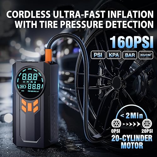 Miniatura 3 de Arrancador con compresor de aire, batería de 5000 A 160 PSI portátil (9.0 gas8.0L diesel), batería de coche de 12 V con cables de puente