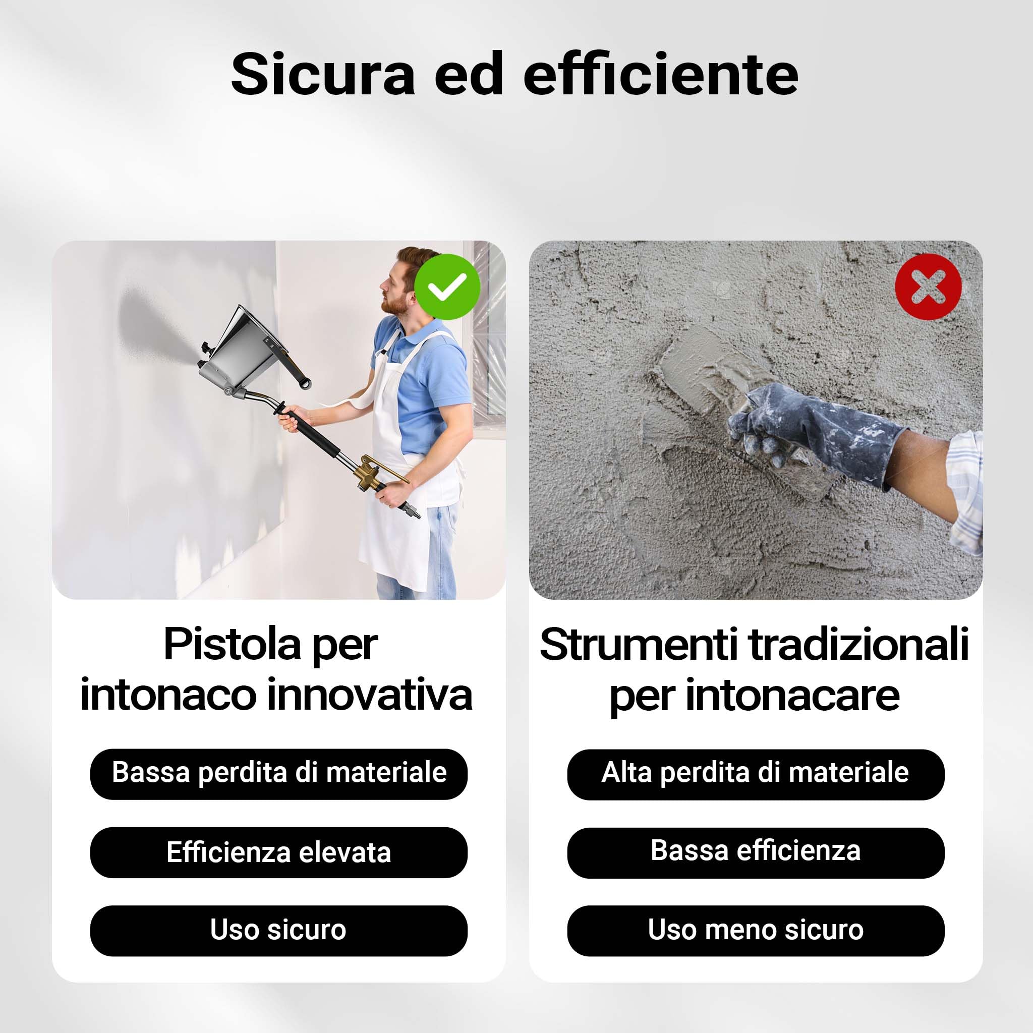 Wiltec Intonacatrice a spruzzo 6-10 bar, macchina per intonaco con ugello da 8 mm, imbuto da 3,7 l, lunghezza 72 cm, pistola per malta in alluminio e acciaio inox