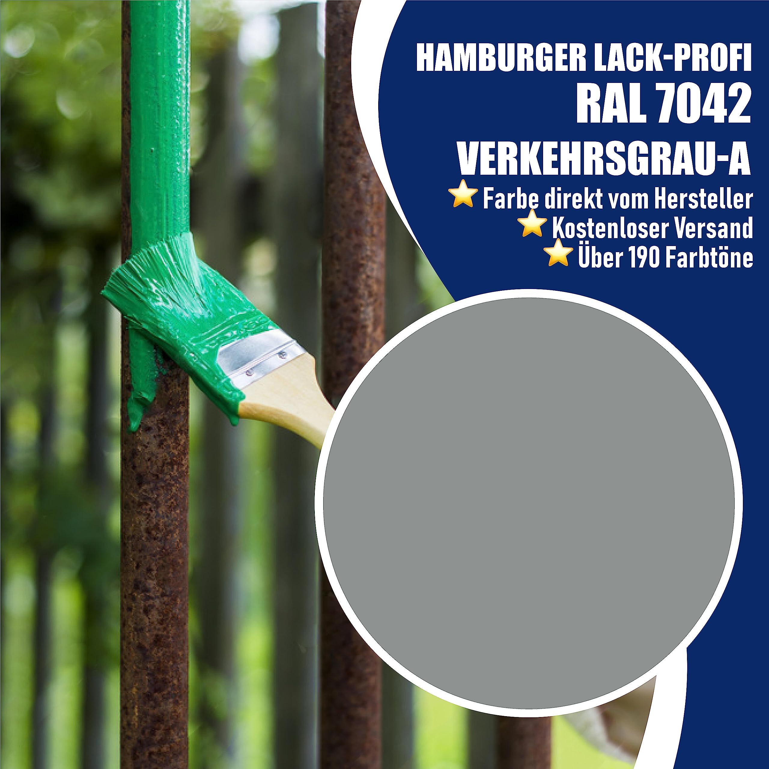 Metallschutzlack 3in1 SEIDENMATT Verkehrsgrau A RAL 7042 Grau Metallschutzfarbe 3-in-1 Grundierung, Rostschutz und Deckanstrich in Einem Metalllack Metallfarbe // Hamburger Lack-Profi (2,5 L)