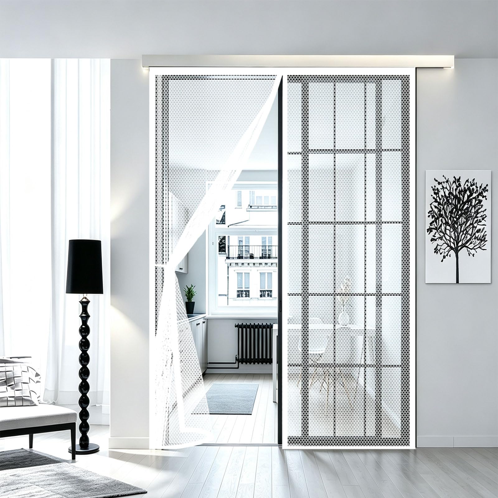 Guojun White Magnetic Screen Door 105 X 275 Cm Heavy Duty Self-Sealing No Gap Anti Mosquito Mesh Door Screen Easy To Install Without Drilling For Patio Bedroom Sliding Kitchen,