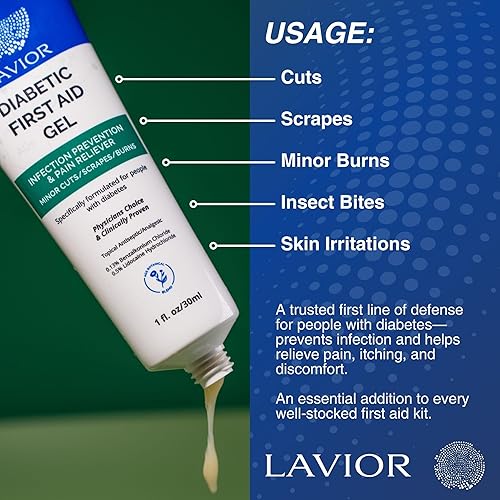 Miniatura 4 de Lavior Gel de primeros auxilios para diabéticos de 1 onza acelera la curación de cortes, rasguños, quemaduras y lesiones menores, recomendado por