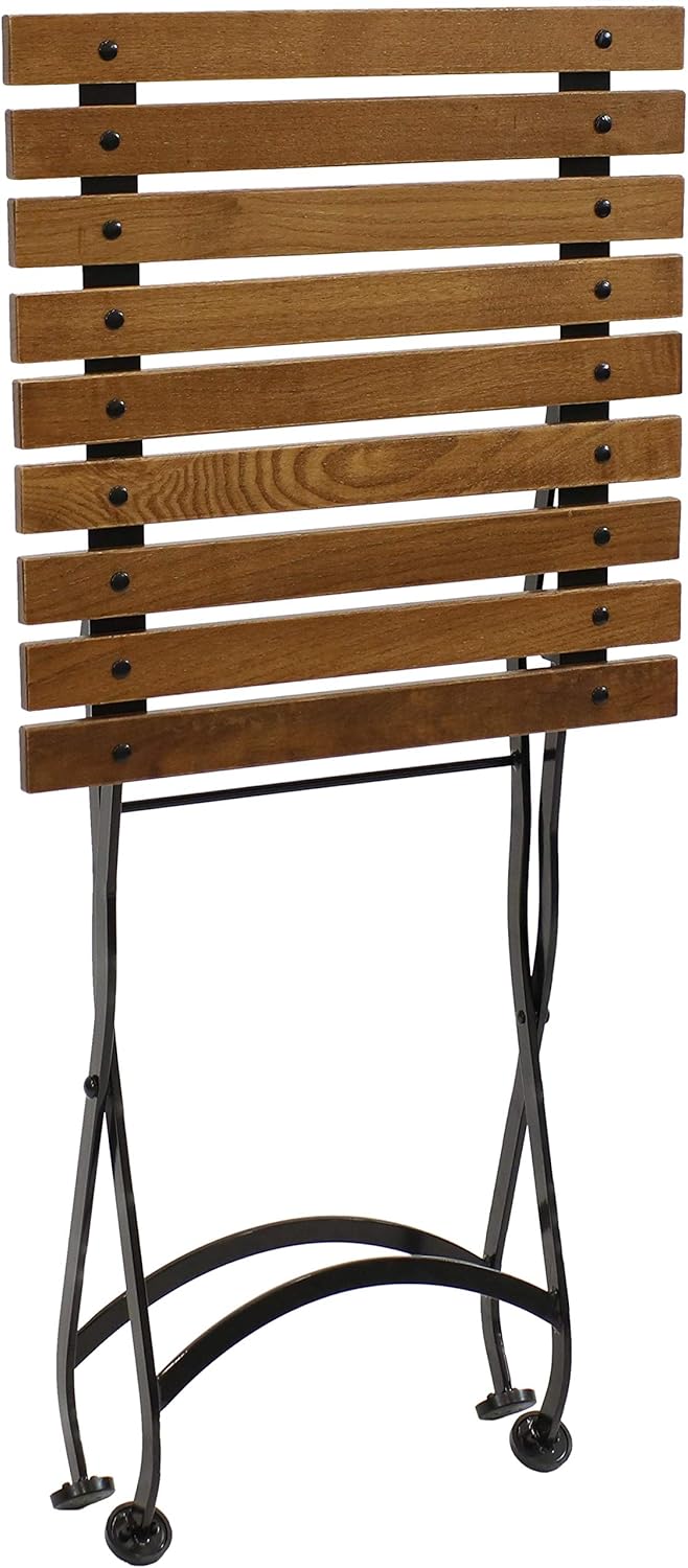 Sunnydaze European Chestnut Wooden Folding Outdoor Adirondack End Table - Square Side Table for Patio with Steel Frame - Brown