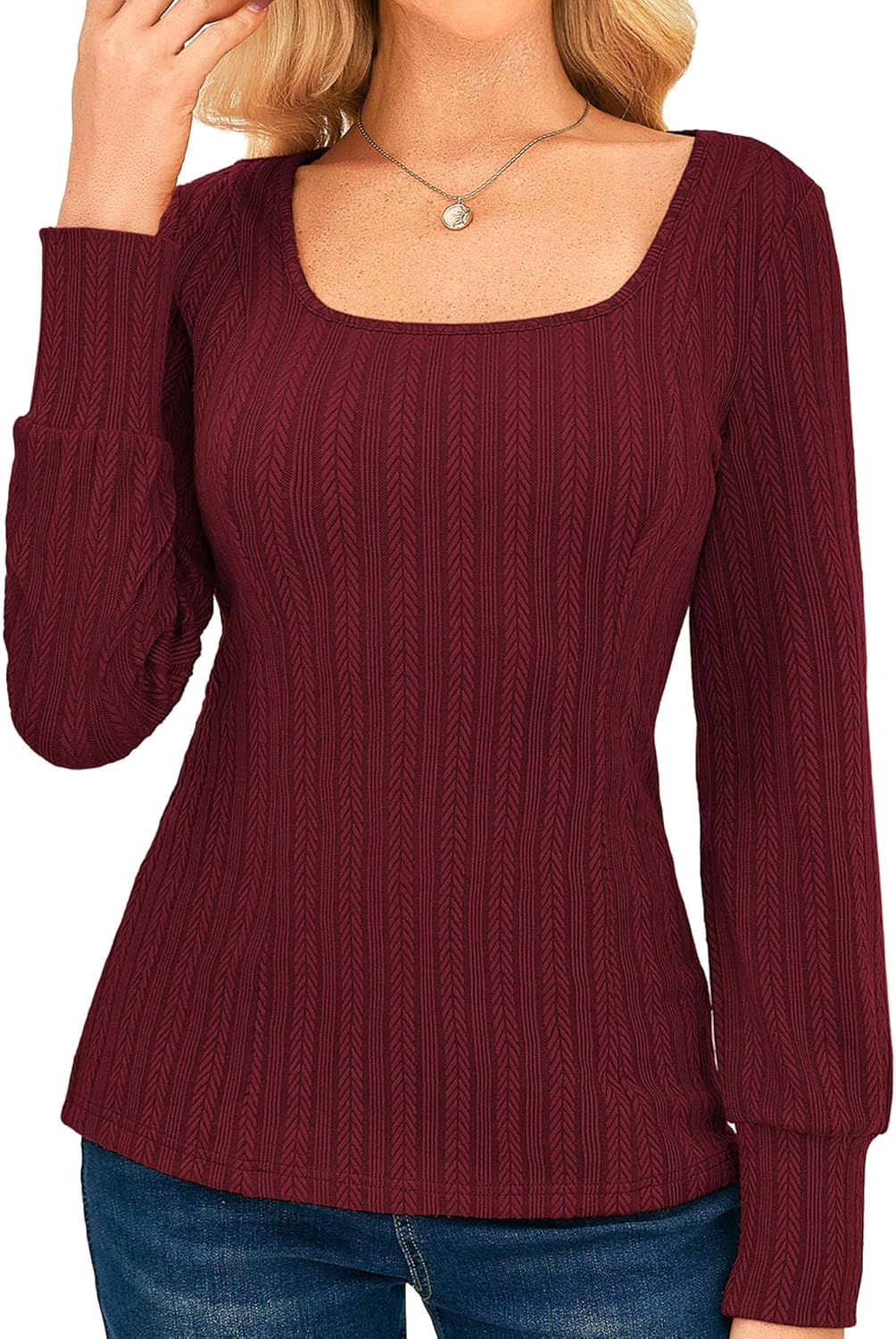 GRACE KARIN Womens Fall Long Sleeve Trendy Tops 2025 Square Neck Ribbed Casual Shirts Cozy Basic Sweater