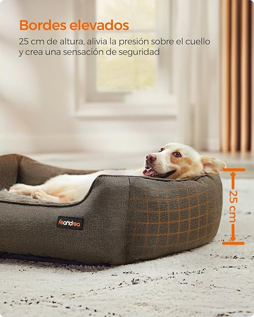 Foto 3 de 8 de Feandrea Cama para Perros, Sofá de Lino para Mascotas, Bordes Elevados, Fondo Antideslizante