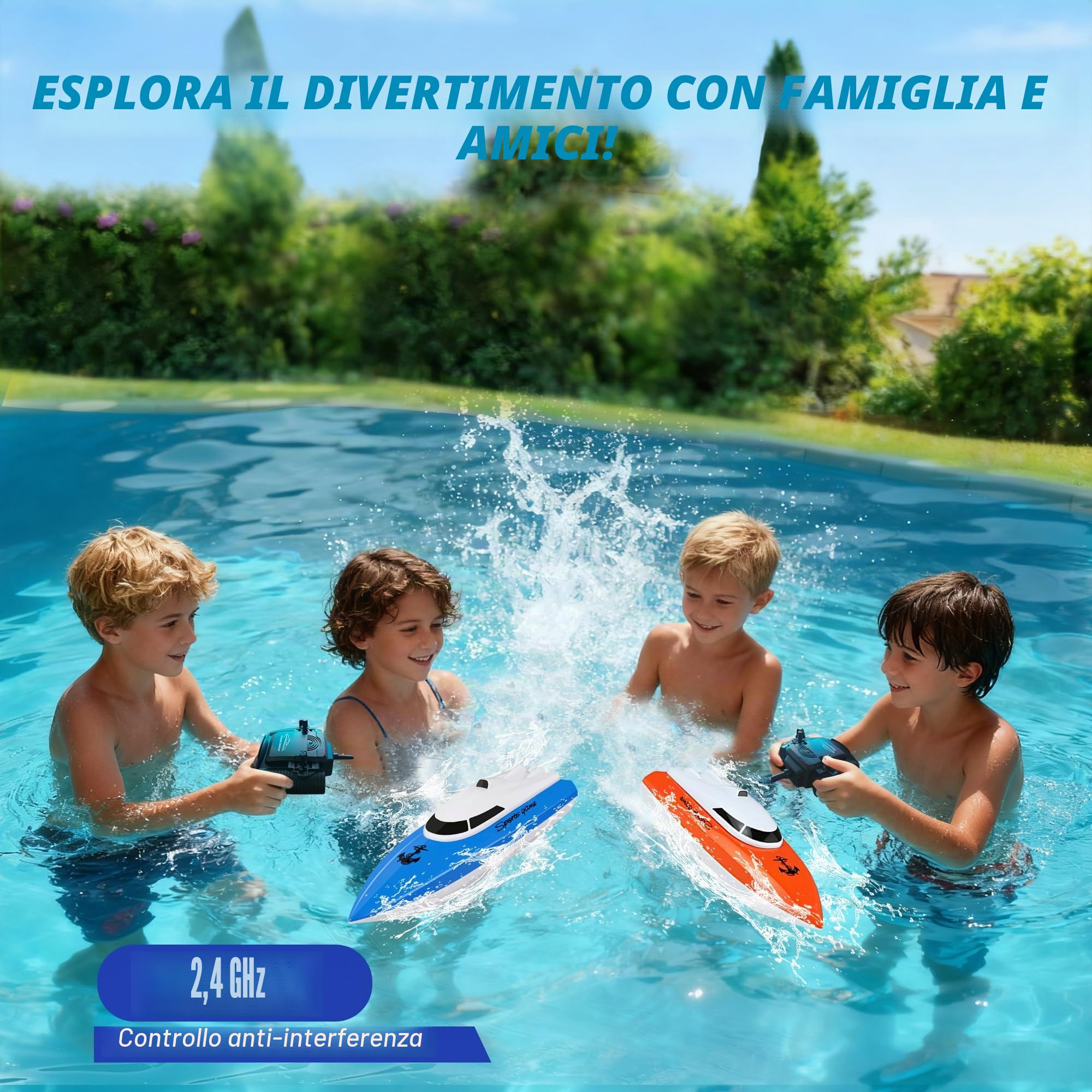 Barca Telecomandata per Bambini, Barca RC con Oltre 100 Minuti di Gioco, Barca ad Alta Velocità da 2,4 GHz per Lago/Piscina/Stagno, Giocattolo da Gioco Acquatico, Regalo per Ragazzi e Ragazze - Blu