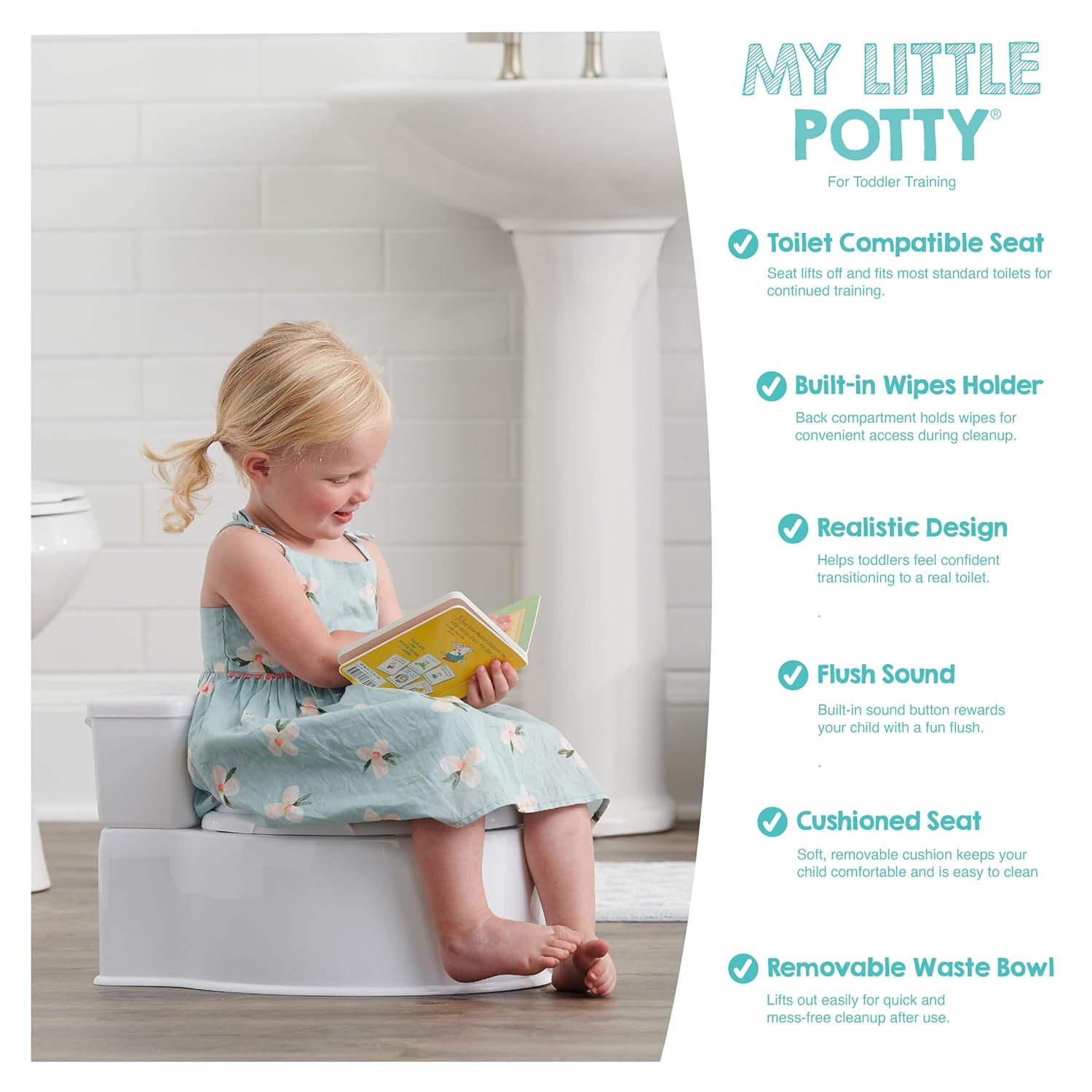 Regalo 2-in-1 Toddler Potty Training Toilet with Flushing Sound, Removable Potty Training Seat, Soft Cushion & Splash Guard, Toddler Potty Chair with Storage, Toilet Seat Transition, White