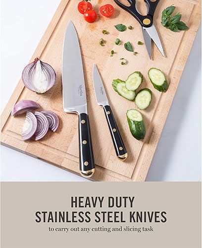 Miniatura 4 de Martha Stewart Lockton - Juego de cuchillos de cocina de acero inoxidable de alto carbono, 16 piezas, con mango forjado remachado, mango forjado,