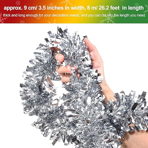 Miniatura 3 de WILLBOND - Guirnalda de espumillón metálica decorativa de 26.2 pies para árbol de navidad, fiestas de cumpleaños, bodas y navidad