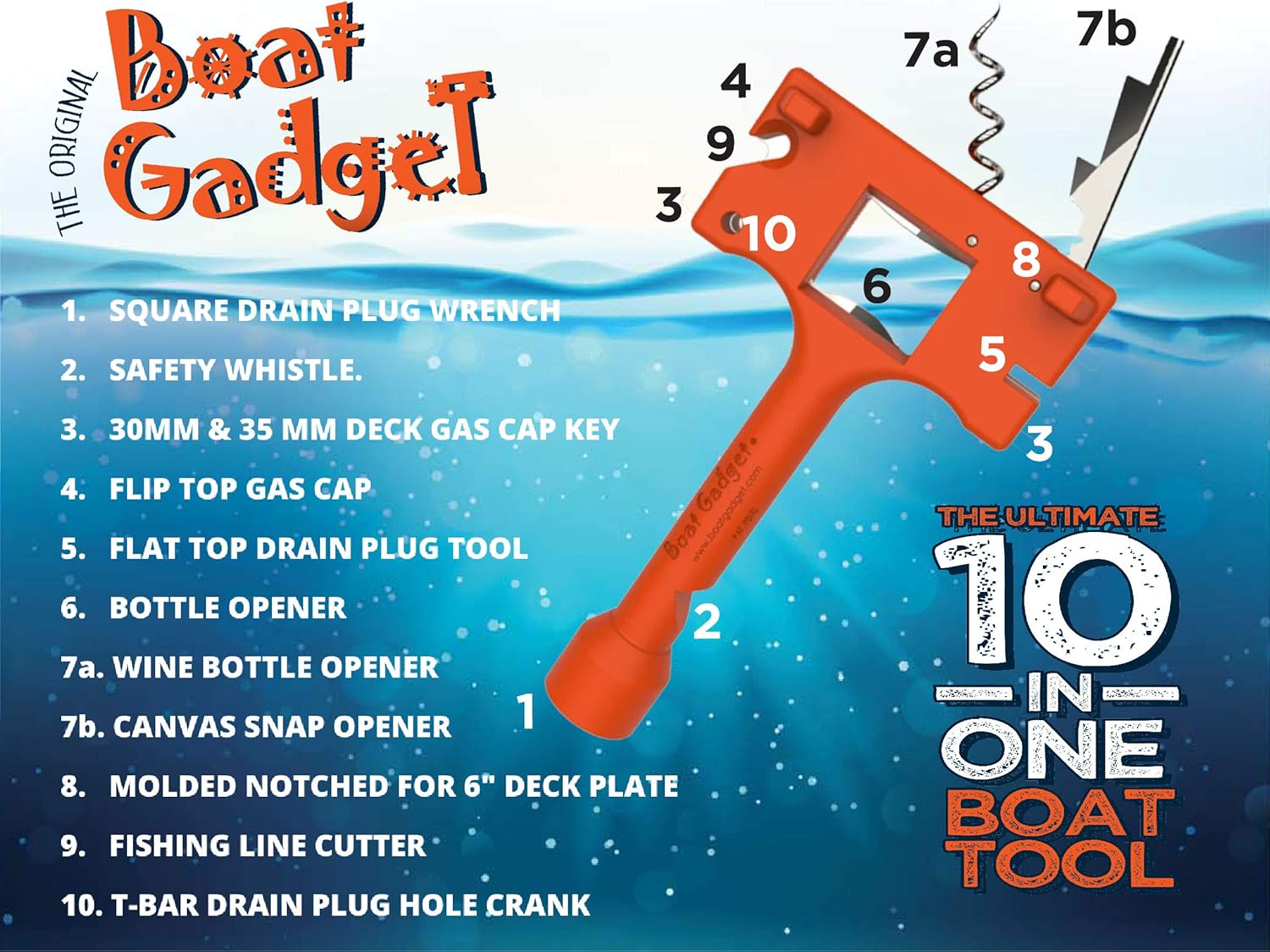 Boat Gadget – This 10-in-1 Boat Tool Includes Beer and Wine Bottle Opener, Safety Whistle, Fishing Line Cutter, Marine Gas Cap Key and Other Essential Tools – Ideal Gifts for Boaters – Blue : Home & Kitchen