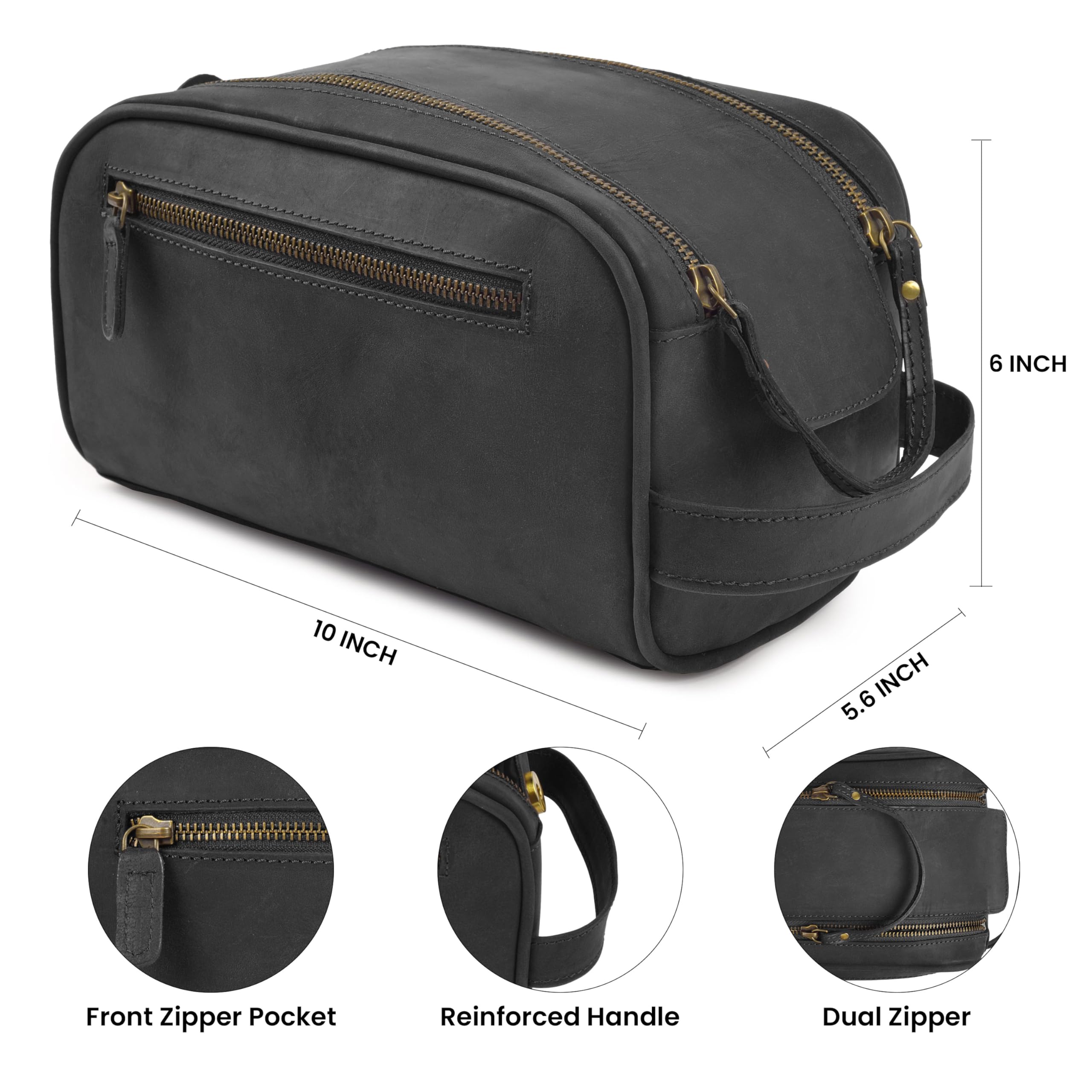 VDS Beauty case in pelle unisex, Nero , 6"H x 10"L x 6"W, Vintage