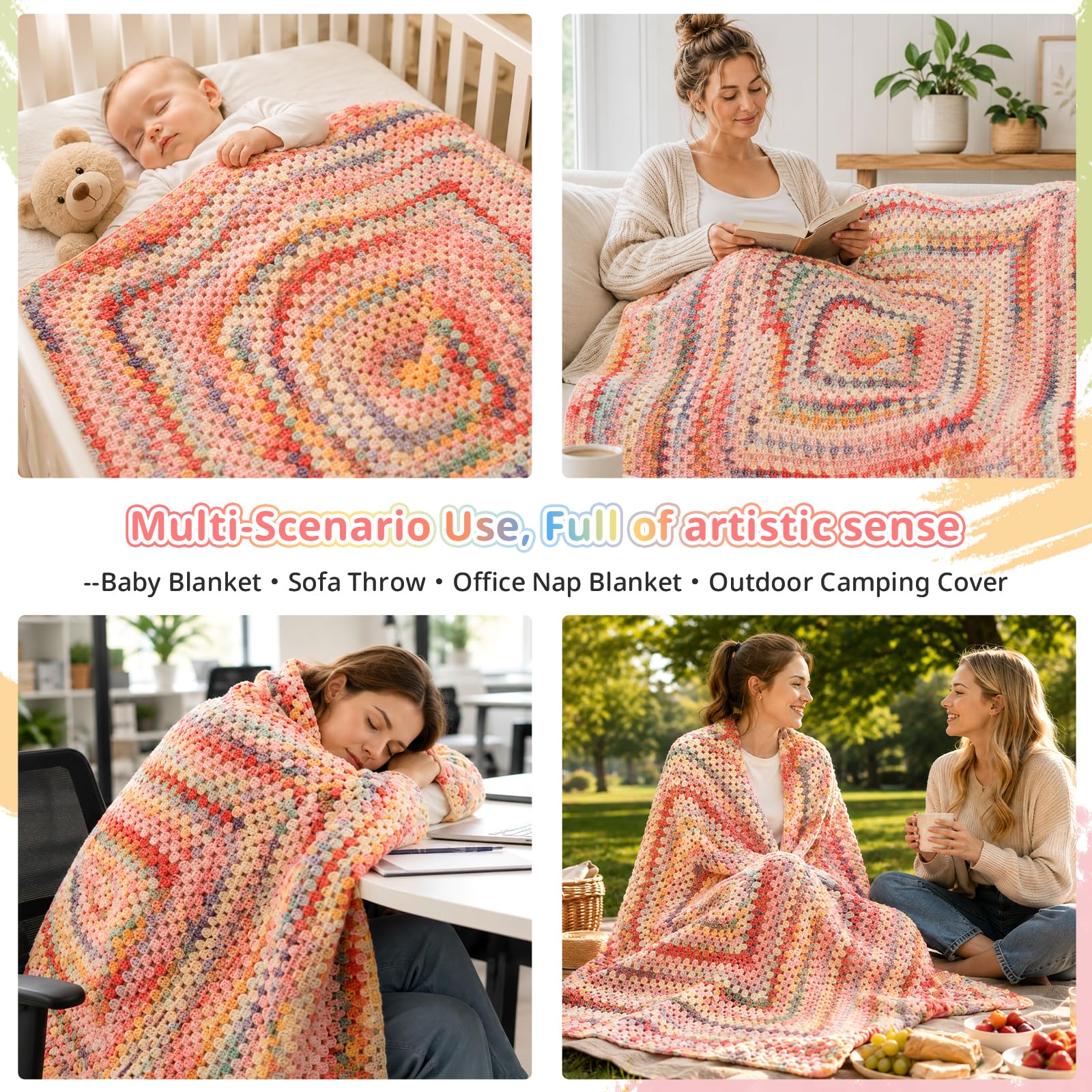 Coopay Kits de crochet Easy Granny Square Crochet Blanket Kits-Morning Glow