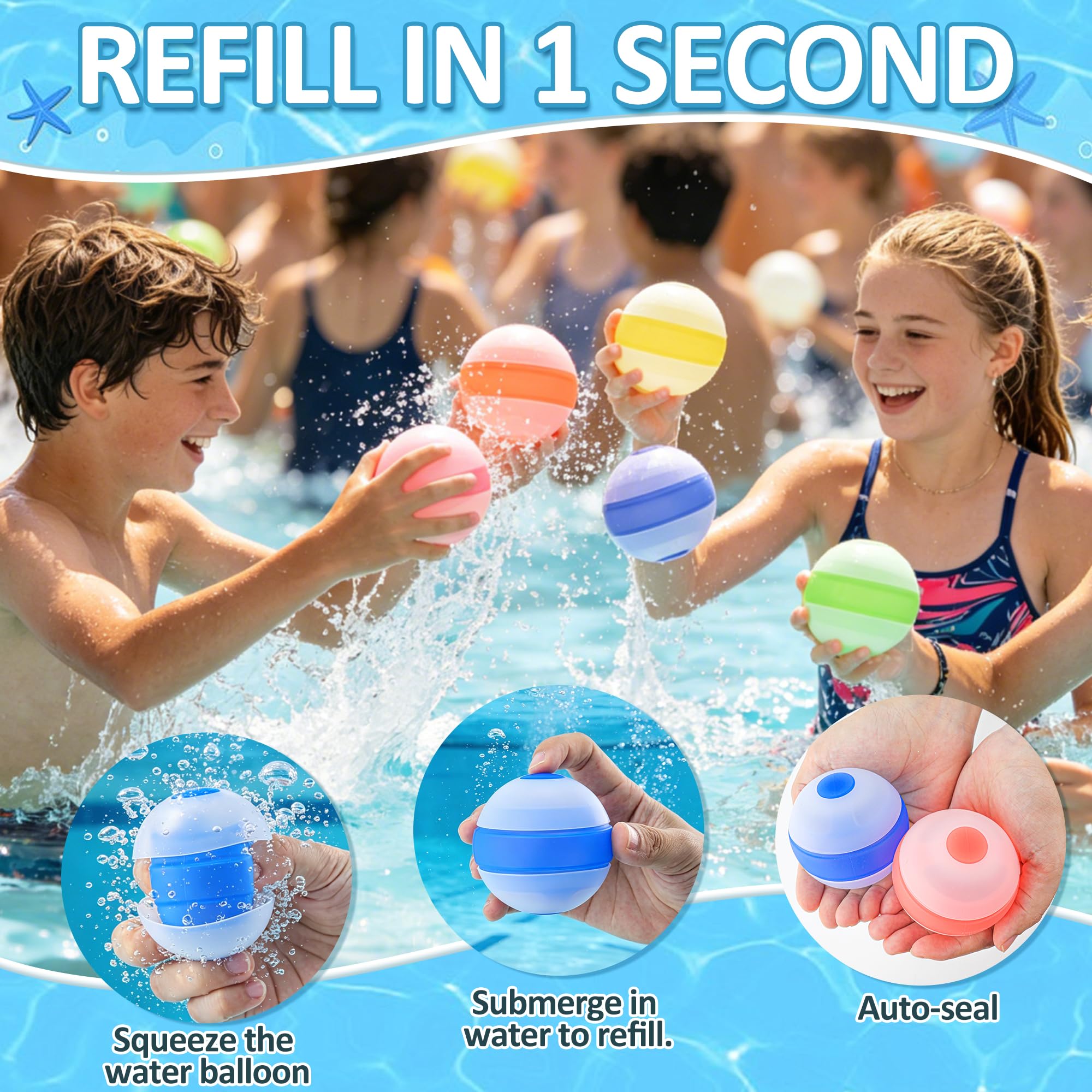12 bombe ad acqua riutilizzabili, autosigillanti, gonfiabili, gonfiabili, giocattolo per l'acqua, piscina, estate, giochi all'aperto, in silicone, con sacchetto a rete