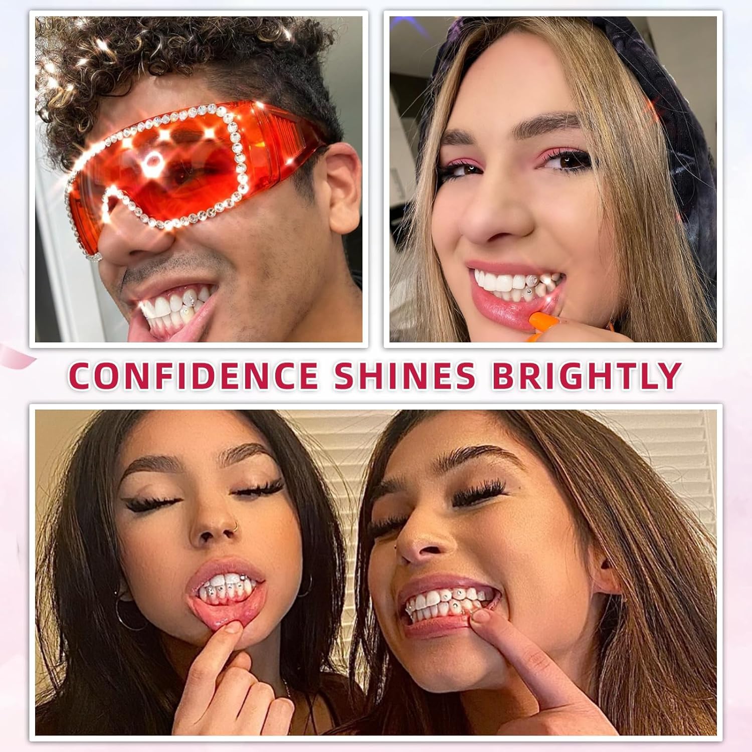 Tseriact Juego de joyas para dientes, juego de joyas de sarro brillante, accesorios de joyería con 60 cristales para fiestas Daliy, pegamento (serie A)