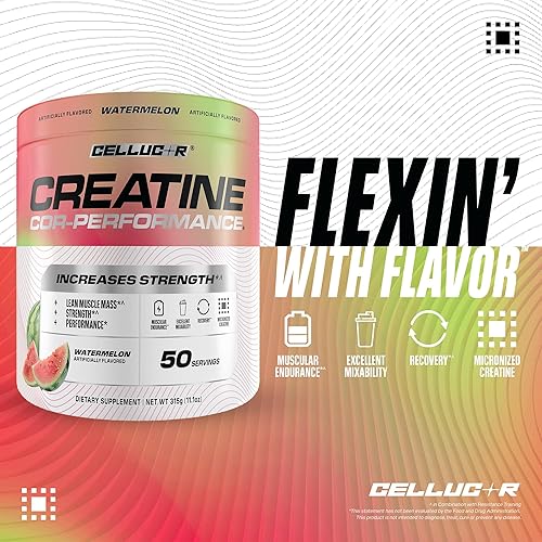 Miniatura 3 de Polvo de creatina Cellucor, sabor sandía - Aumenta la fuerza, masa muscular magra y la resistencia, creatina micronizada para una absorción rápida,