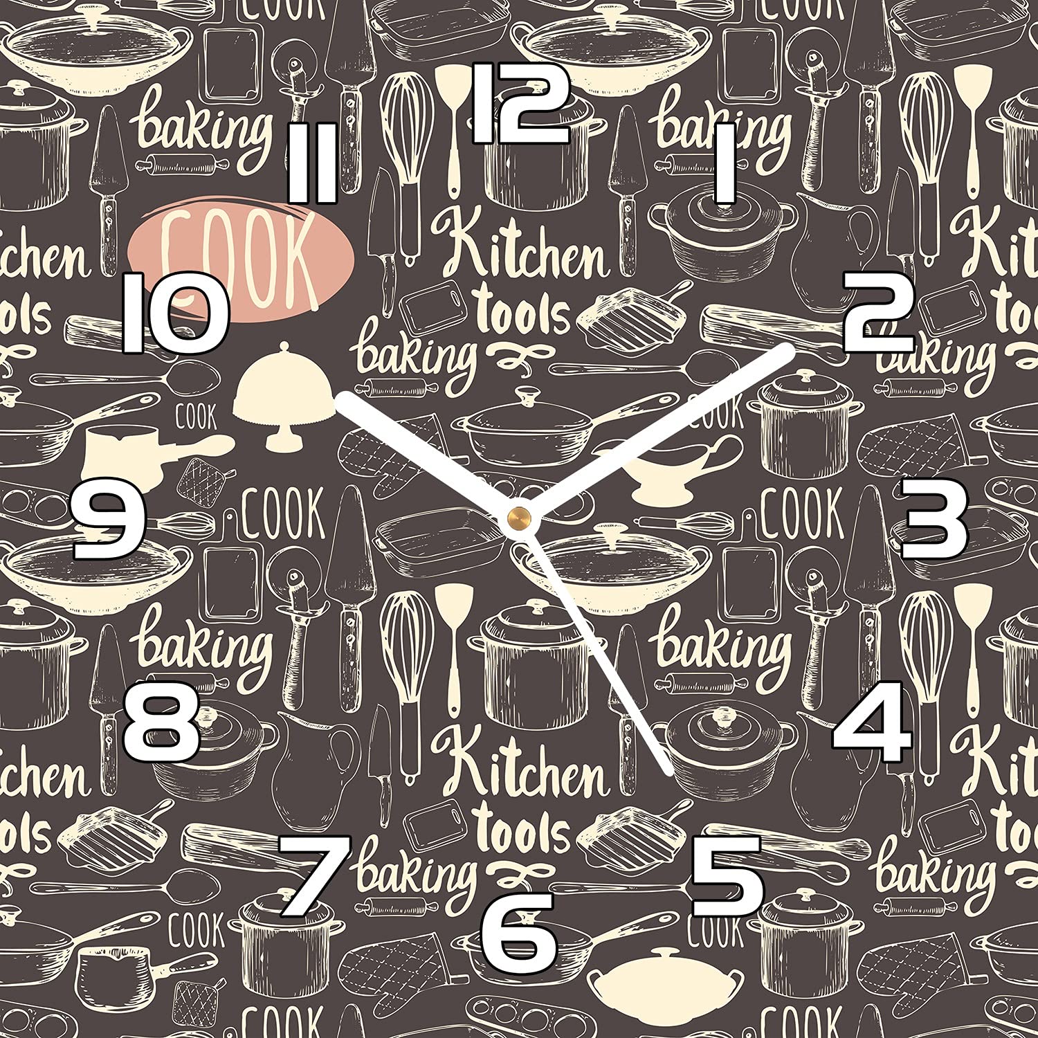 Horloge en verre murale 30x30 cm Coloray avec aiguilles noires pour une cuisine moderne