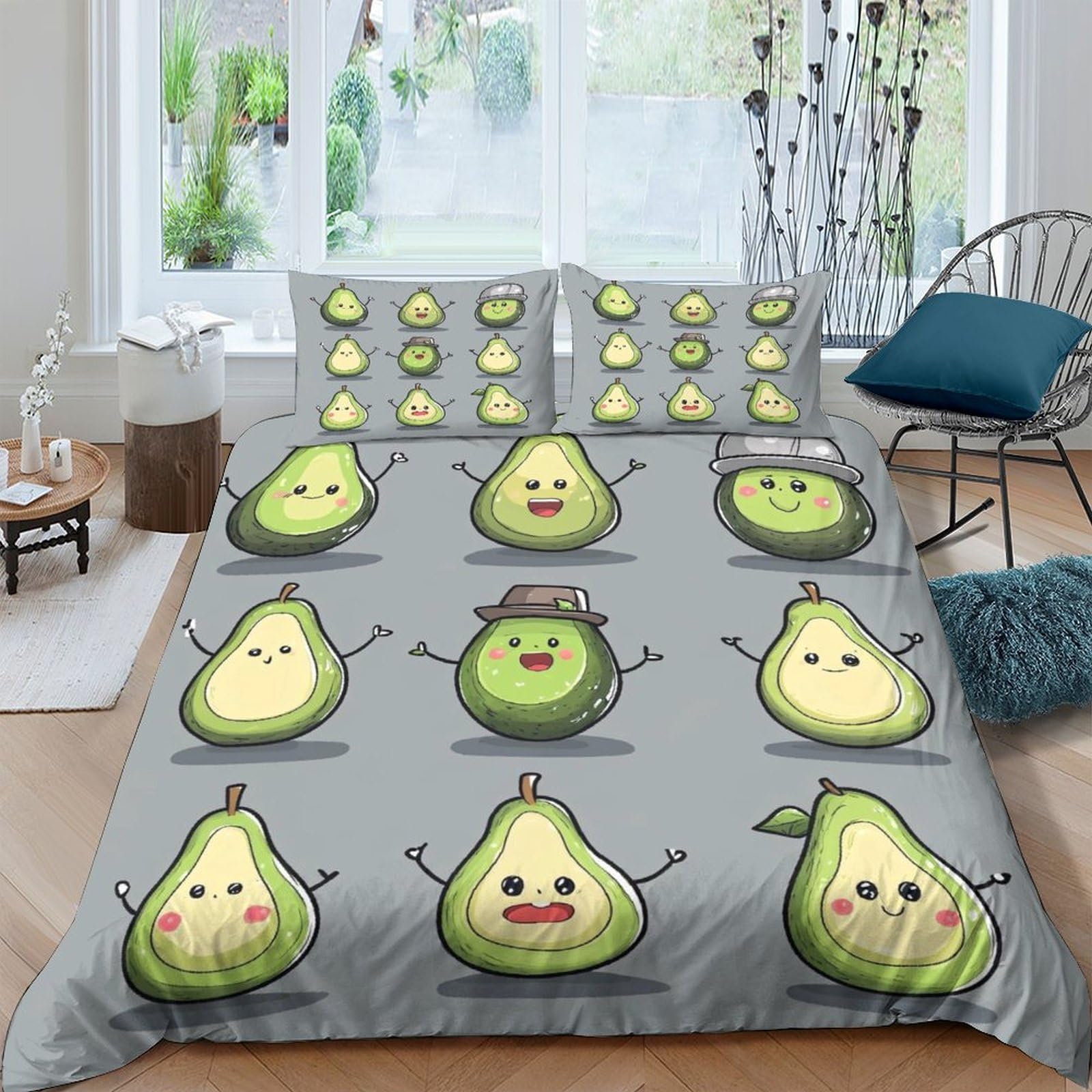 Ctjqhvkz Style-7 3D Printed Cartoon Avocado Fitted Sheet Microfiber Soft Grey Cute Fruit Mattress Cover For Bedroom Dorm Decor Single（135X200cm）