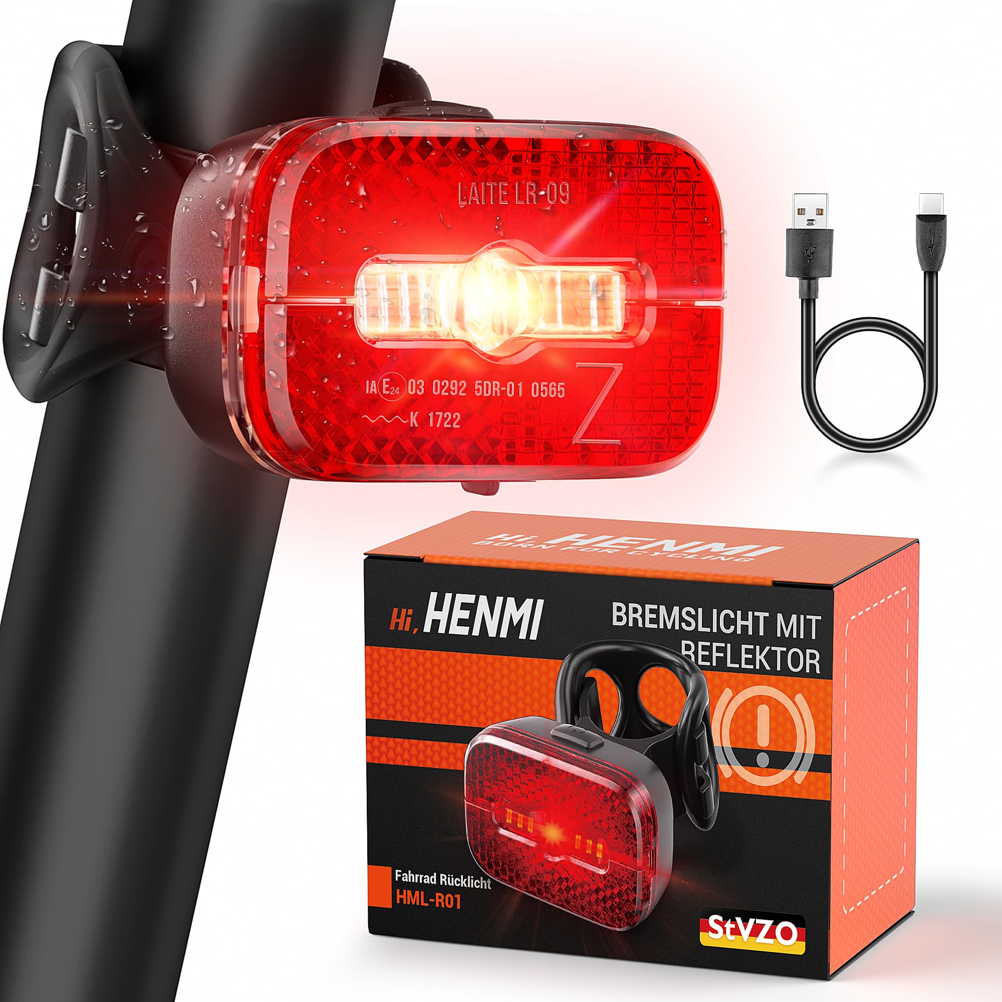 Toptrek Fahrrad Rücklicht LED - 200m Sichtweite StVZO IPX5 USB-C