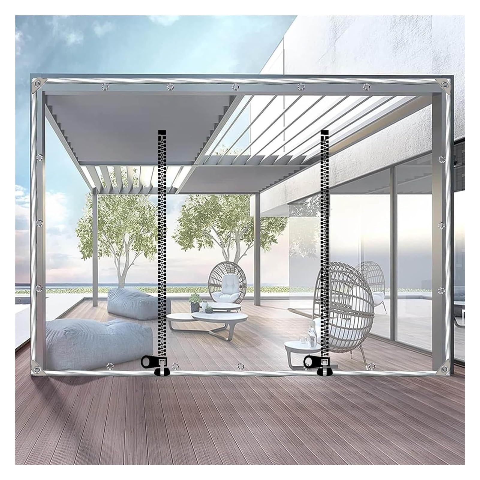 WZYJLyds Outdoor Clear Tarp Curtains, Transparent Gazebo Side Panels with PVC Tarpaulin and Zip, Pergola Porch Carport Waterproof Tarpaulin Side Panels, Customizable