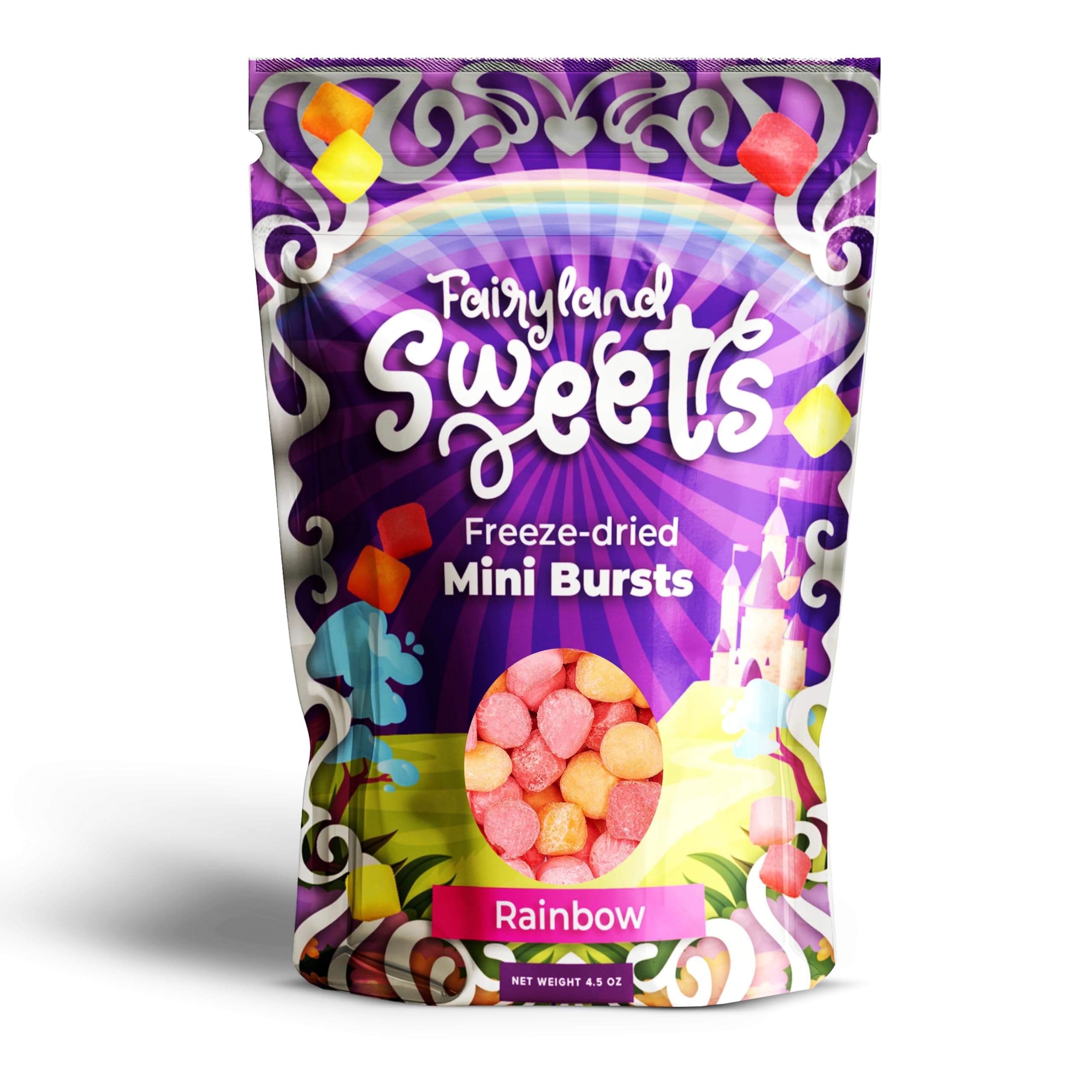 Fairyland Sweets Freeze Dried Candy Mini Bursts Rainbow – Fun, Crunchy flavored Mini Bursts – Freeze Dried Candy - 4.5 oz Resealable Bag (Pack of 01)