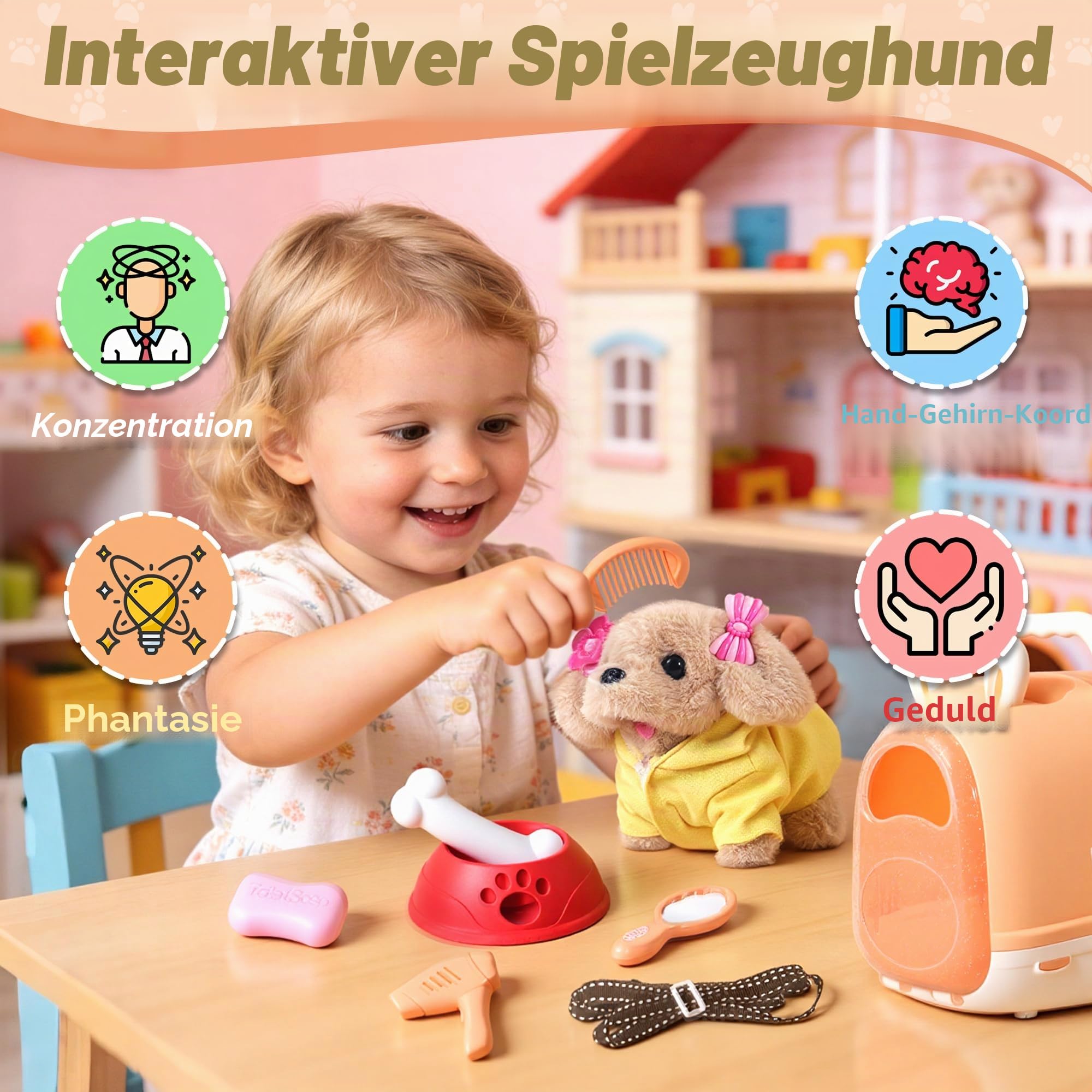 Hund Spielzeug Kinder - Kinderspielzeug & Spielzeug Ab 2 Jahre, Dog Spiel Interaktiver Bellender Kuscheltier Elektrischer Laufender Hund Für Kinder mit Leine, Geschenk 2 3 4 Jahre Mädchen Junge