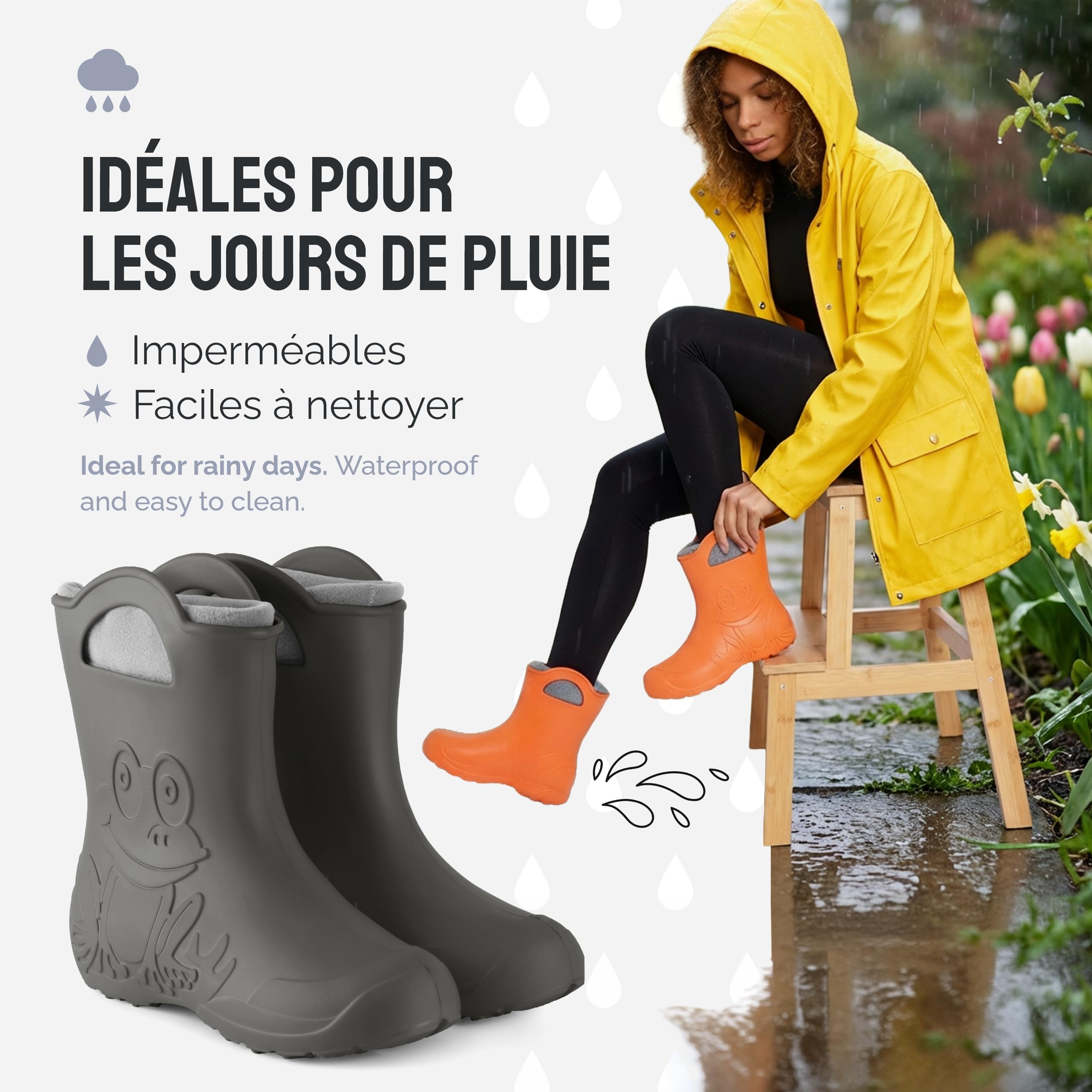 Ladeheid Bottes de pluie femme légères imperméables en mousse EVA avec doublure chaude motif grenouille semelle antidérapante poignées faciles à enfiler LA-CA-12