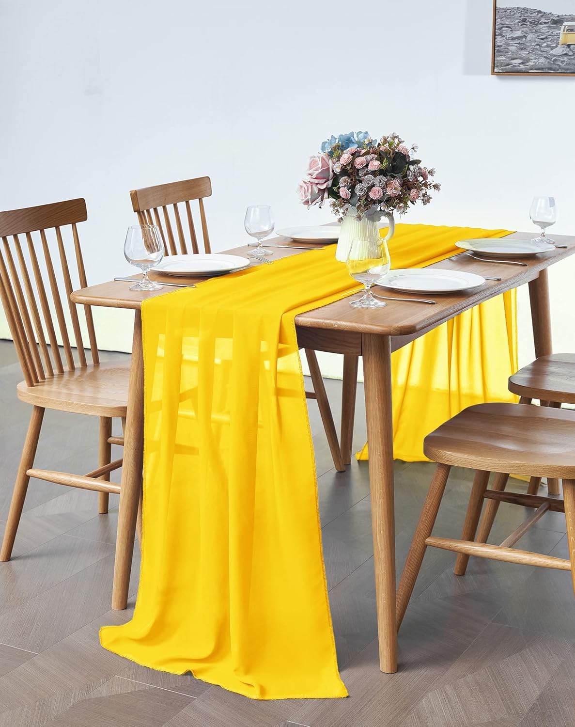 10 Pack 10Ft Chiffon Yellow Table Runner Sheer 29x120 Inch