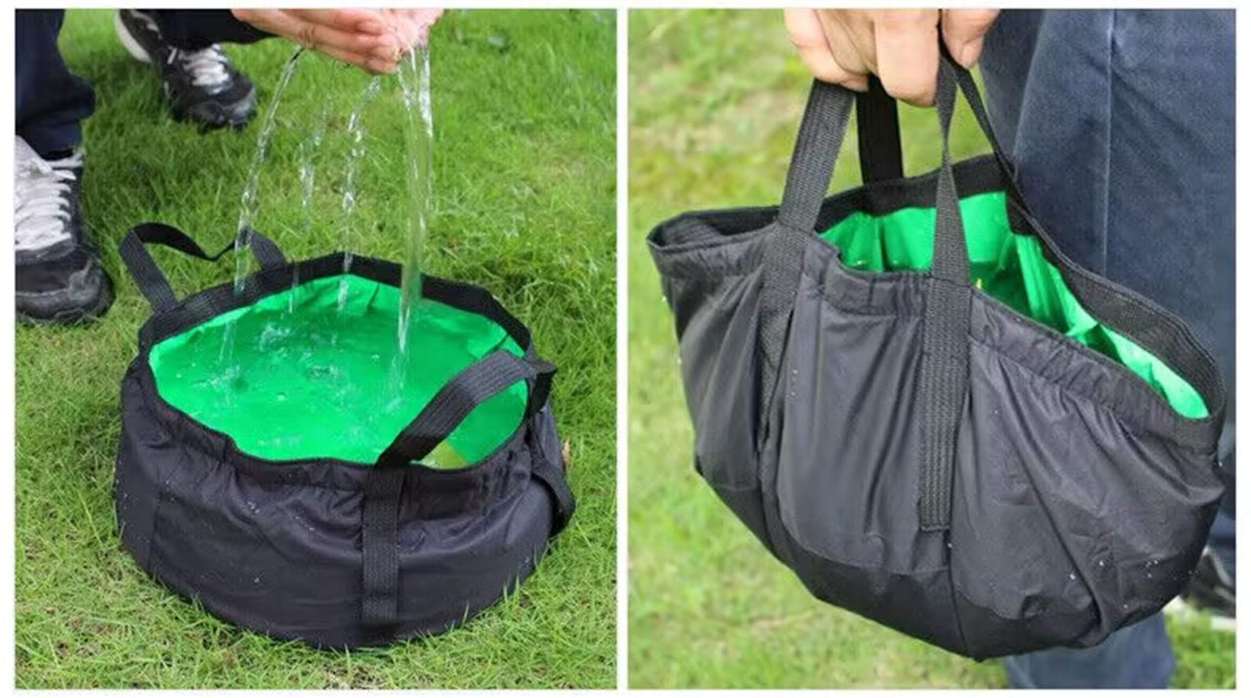 Vasca da bagno pieghevole per esterni, bacinella portatile con manici, Nero-Verde
