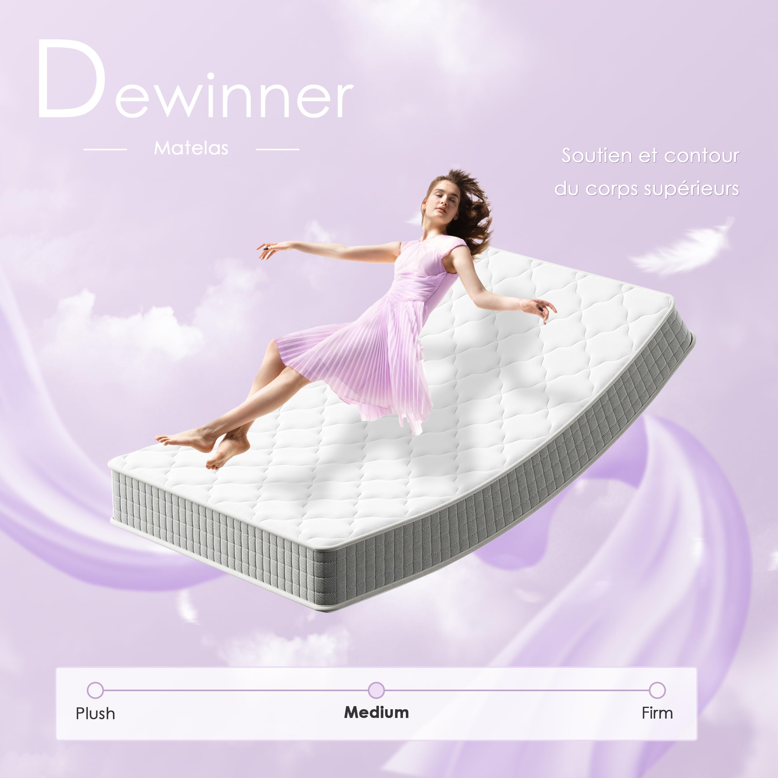 DEWINNER Matelas 140x200 cm Mémoire de Forme 22 cm 7 Zones Fermeté Moyenne et Ferme