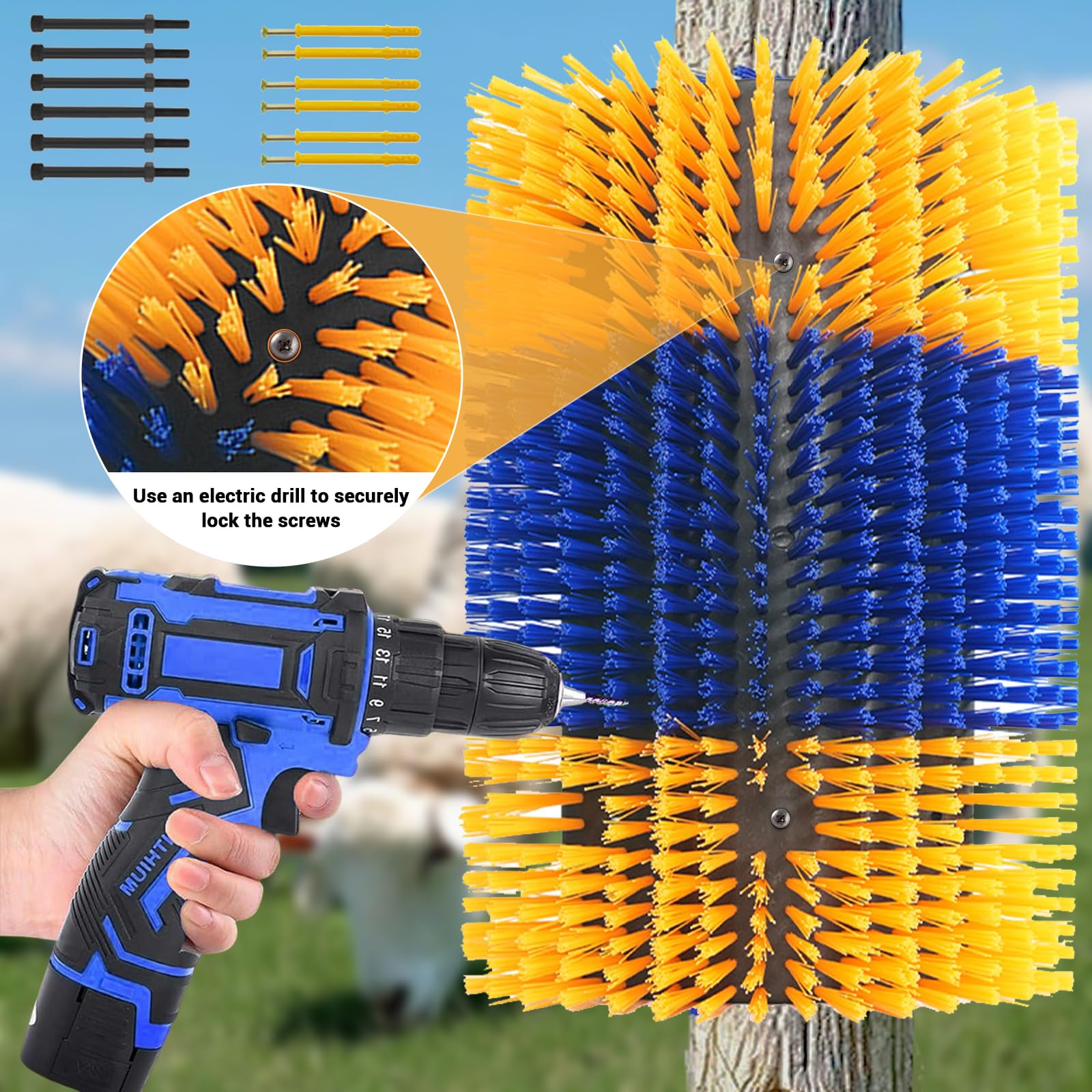 GarveeTech Set di 2 spazzole per la cura dei peli e dei cavalli e degli animali da fattoria, utilizzabili su entrambi i lati per la pulizia della schiena e alleviare il prurito, incluse viti di