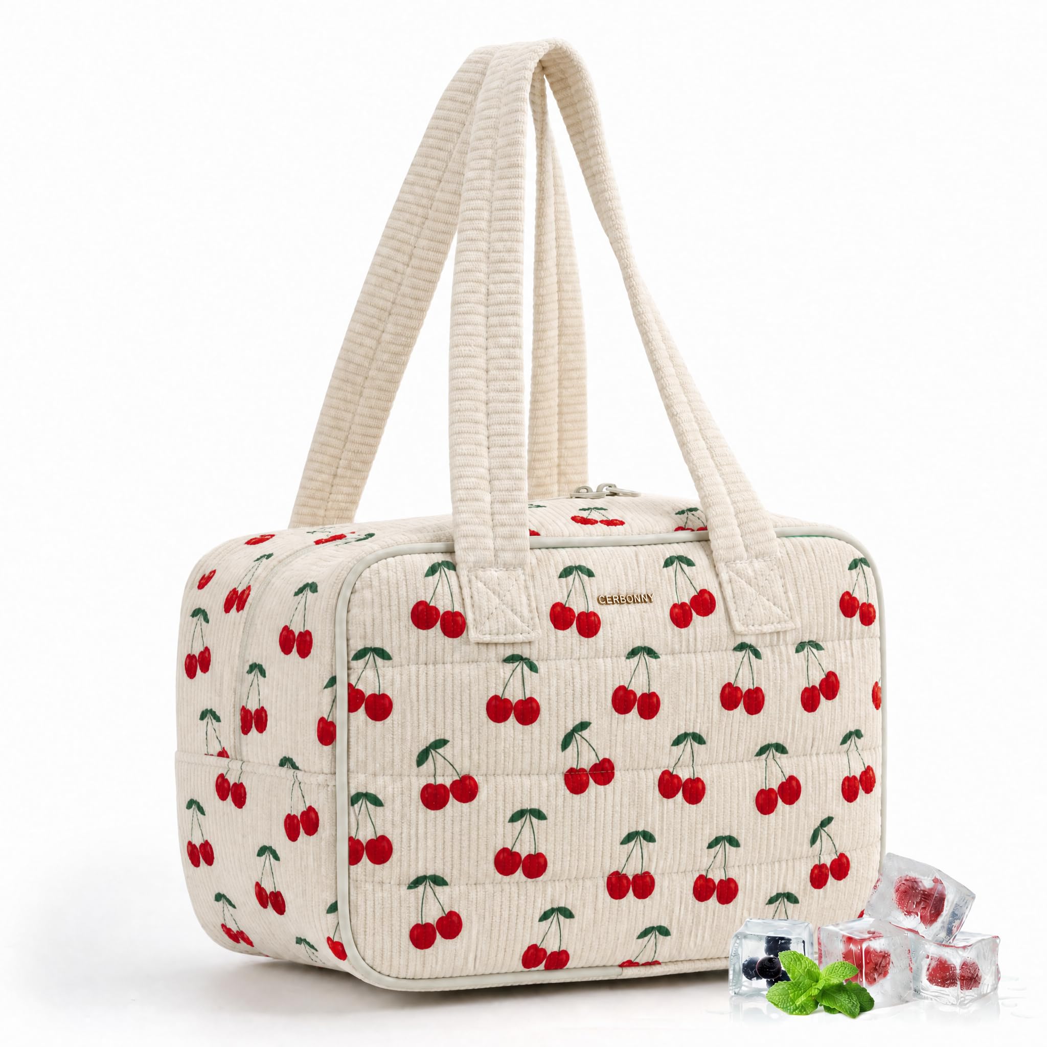 Cerbonny Lunch Bags for Women, Small Cool Bag with Ice Packs, Cherries