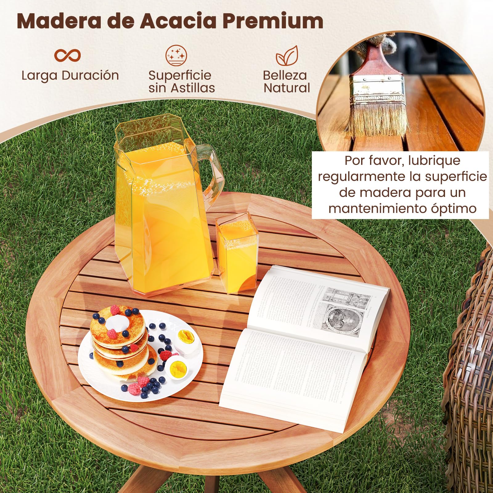 COSTWAY Mesa Auxiliar de Madera para Patio, Mesa de Jardín Redonda de 70 cm con Base de X, Mesa Auxiliar de Café para Jardín, Patio, Sala de Estar