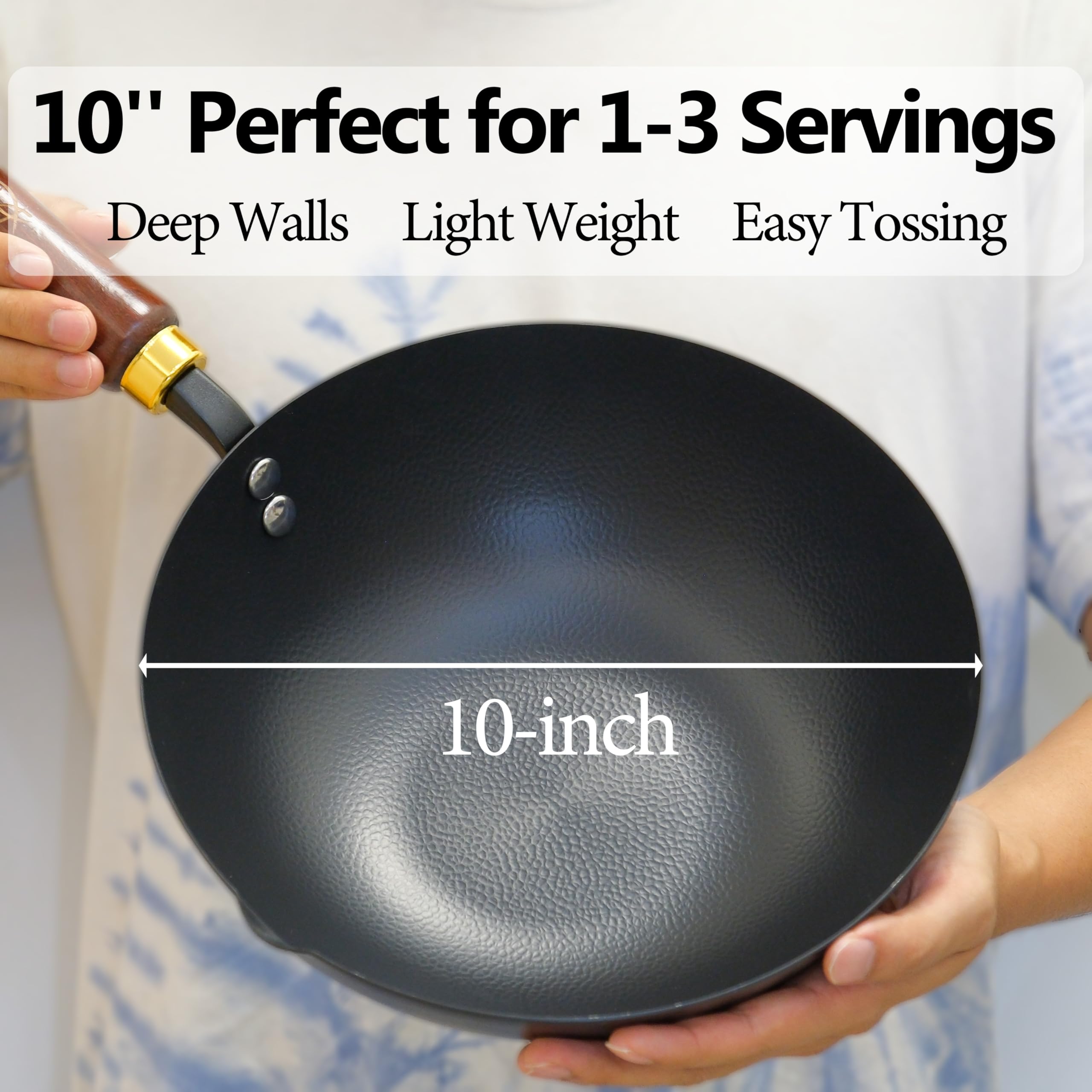 Souped Up Recipes Wok de acero al carbono de 10 pulgadas para estufas eléctricas, de inducción y de gas (tapa y video guía de usuario incluidos)