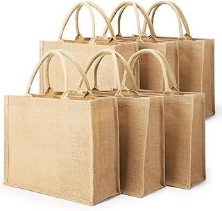 Jute Tote Bags, Segarty Burlap Bags with Handles, 6 Pack