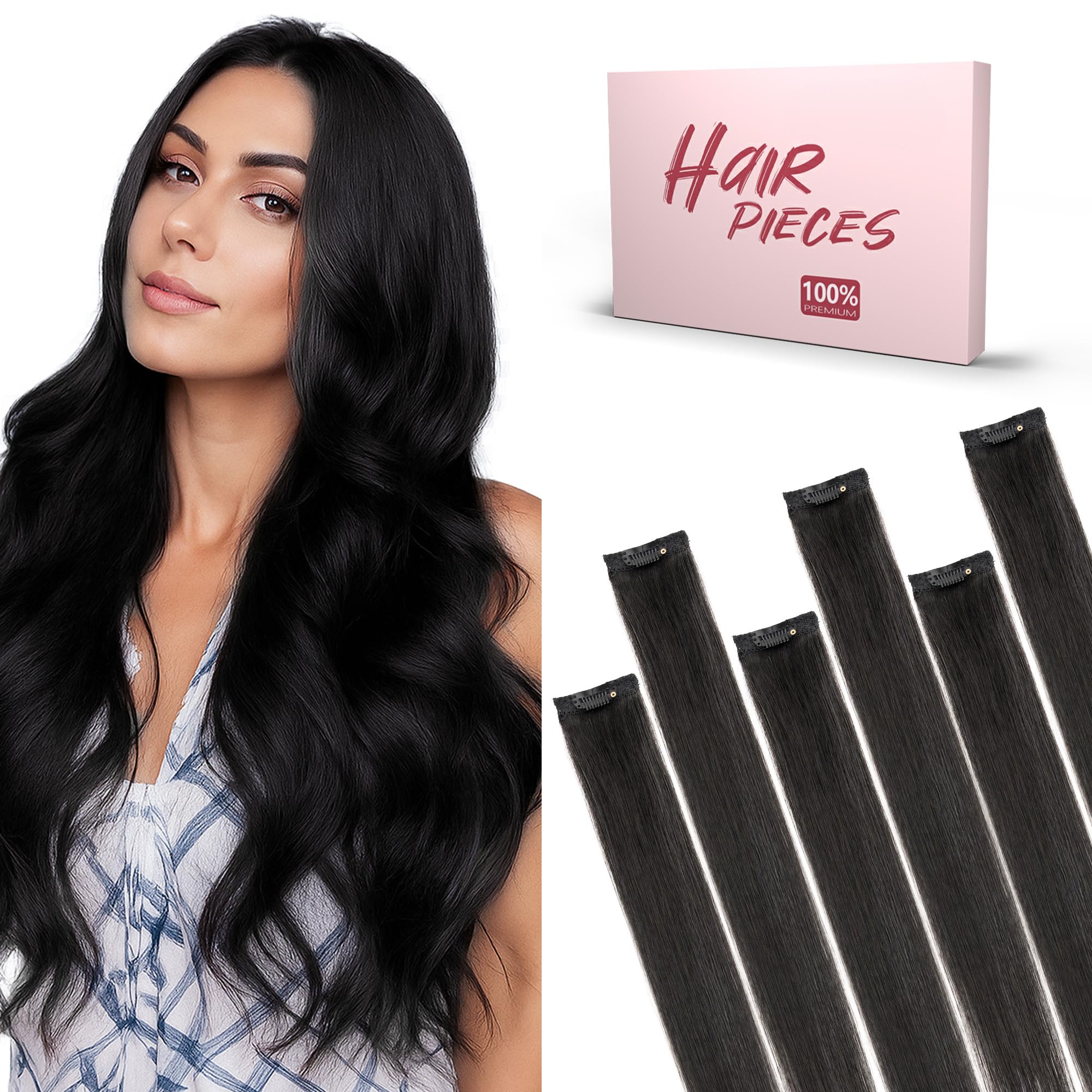 SEGO Single Clip In Hair Extensions Real Human Hair 6 Pcs Individual Clip Ins Remy Straight Soft Seamless Hairpieces for Women -22 Inch #01B Natural