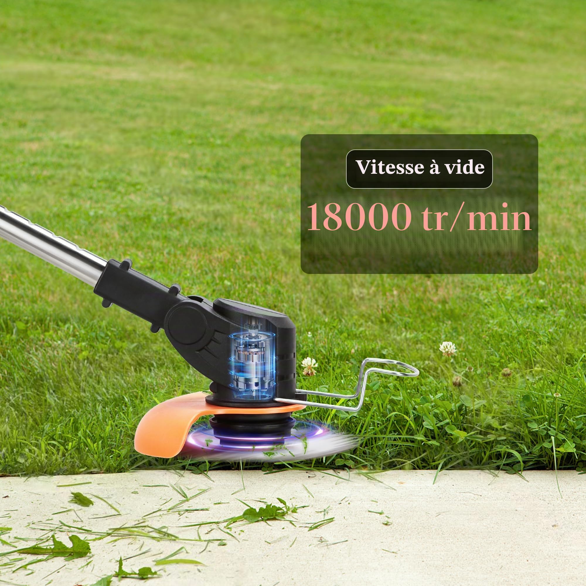 DJROLL Coupe Bordure sans Fil avec 2 Batteries, 21V Débroussailleuse Electrique sans Fil et 3 Types de Lames pour la Coupe de Jardin, Pelouses et Terres Agricoles
