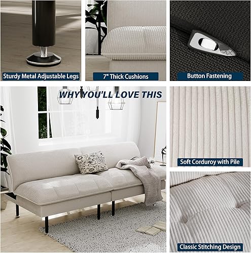 Miniatura 7 de Sofá cama tipo futón de 70 pulgadas, sofá cama multifunción 4 en 1 con respaldo ajustable, futón convertible moderno, sofá biplaza reclinable