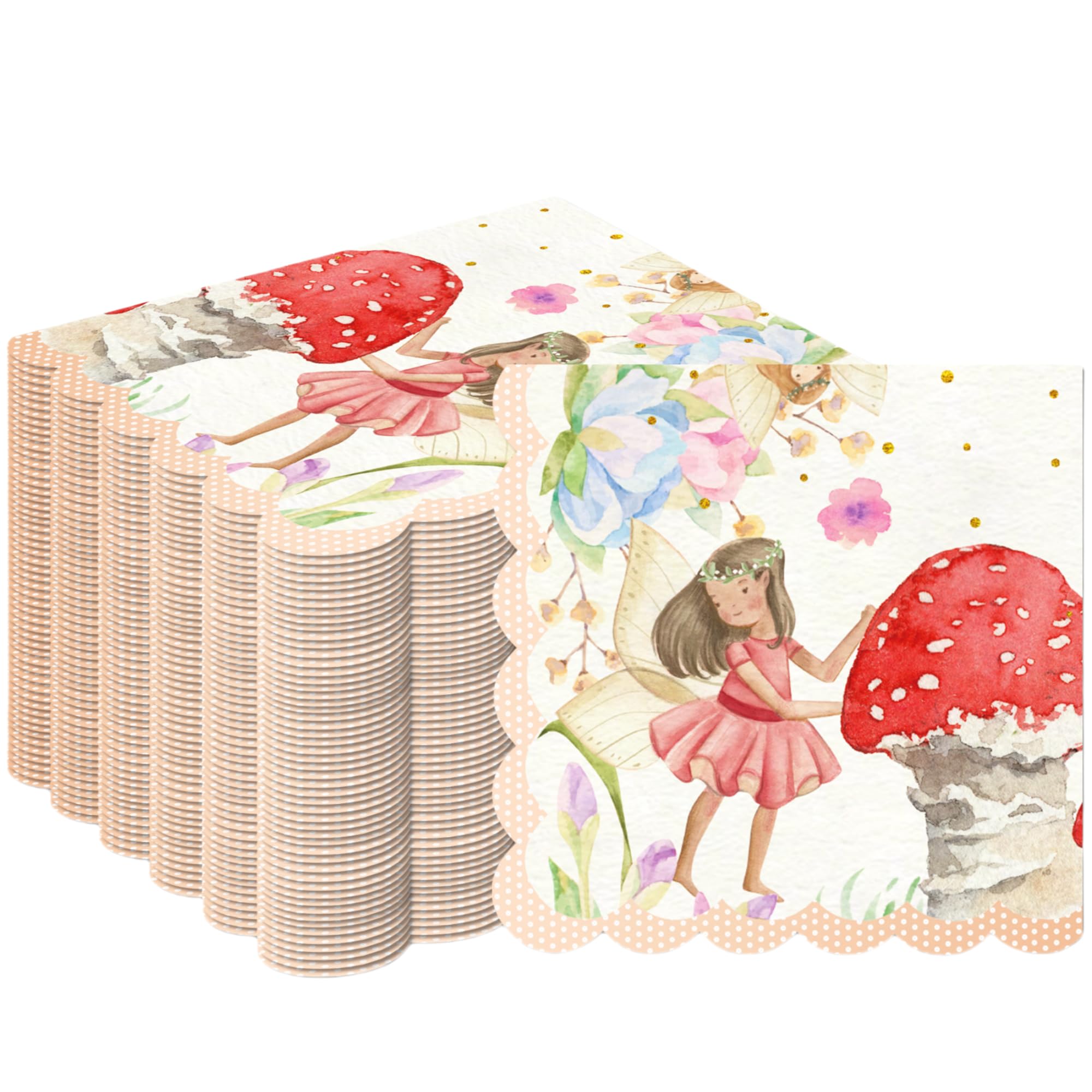 Mushroom Napkins 100Pcs Colorful Disposable Paper Napkin Set Elf MushroomTableware Birthday Baby Shower Party Supplies Enchanted Forest Napkins Party