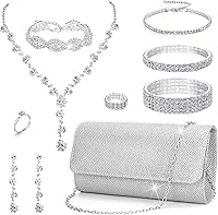 EIELO Rhinestone Bridal Jewelry Set with Sparkly Clutch Purse - Necklace, Earrings, Bracelets, Rings for Wedding, Prom, Bridesmaid Gifts