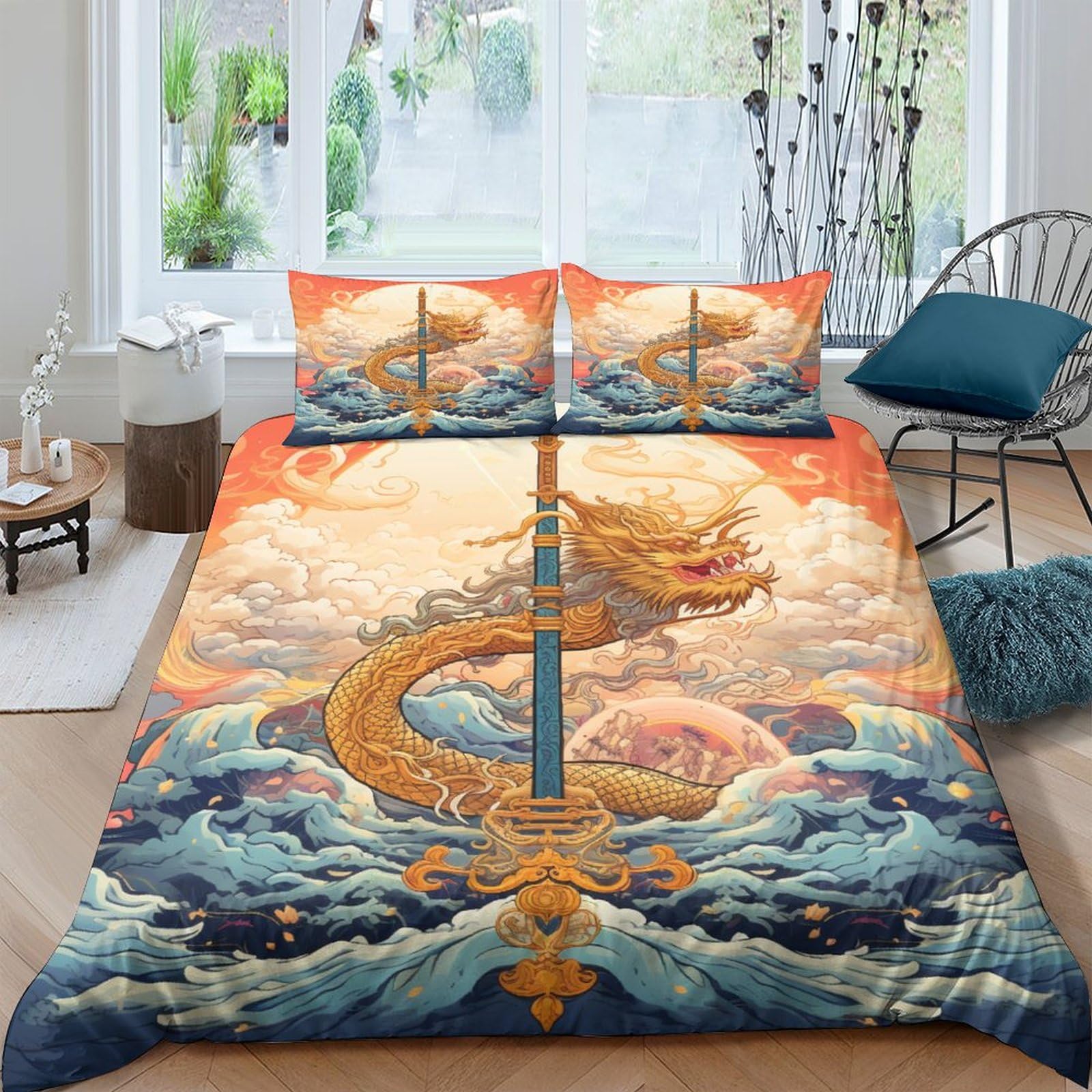 Housse de couette fermeture éclair dragon 220x240cm sans pli