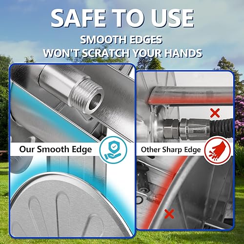 Miniatura 6 de GREENER Carrete de manguera de acero inoxidable para exterior, soporte de manguera de jardín de montaje en pared, carrete de manguera de agua de