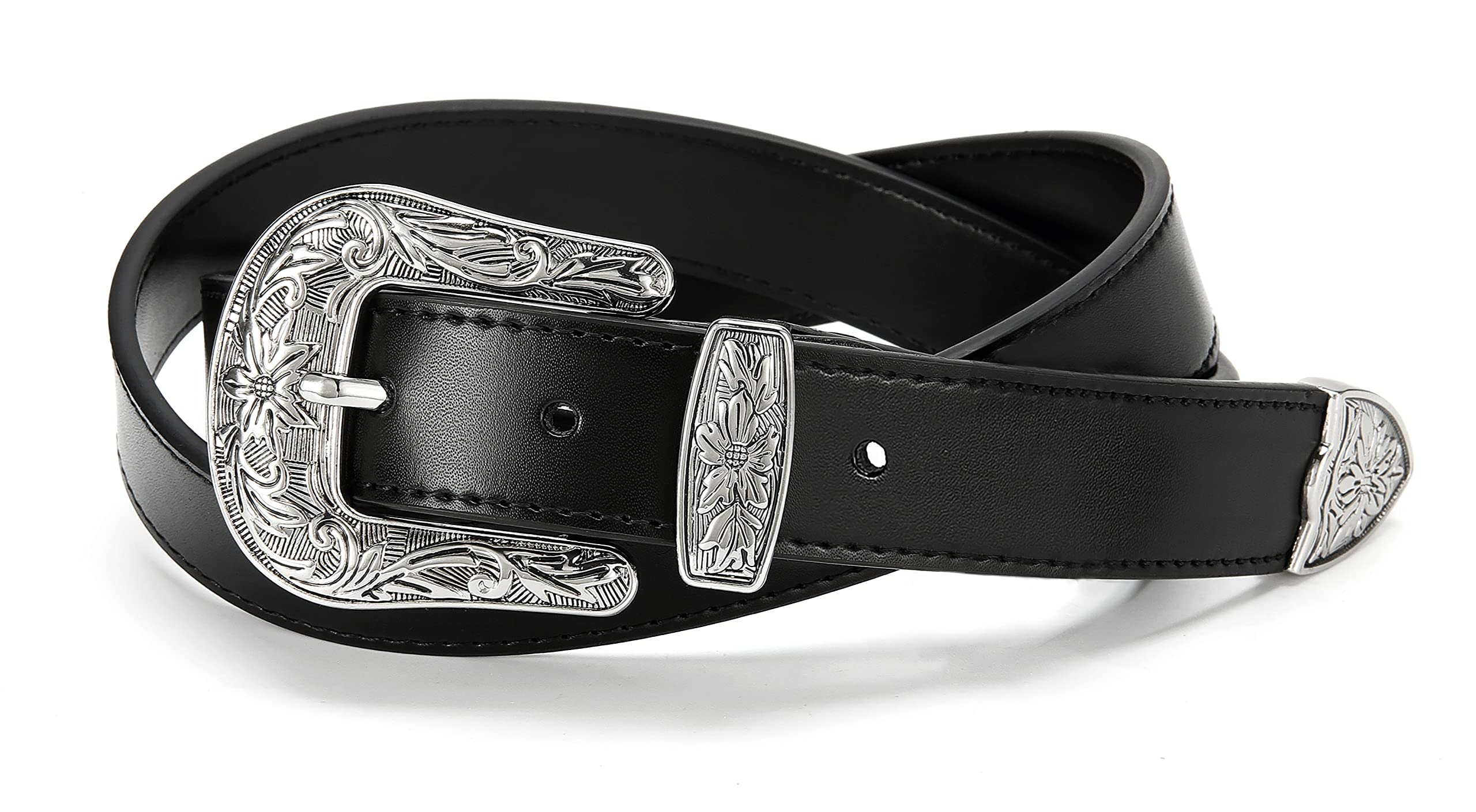 Cinturón occidental para mujer, cinturón de vaquero CR de 1.1 pulgadas, cinturón de cuero para mujer, cinturón de cintura para mujer, moda, A-Negro 6