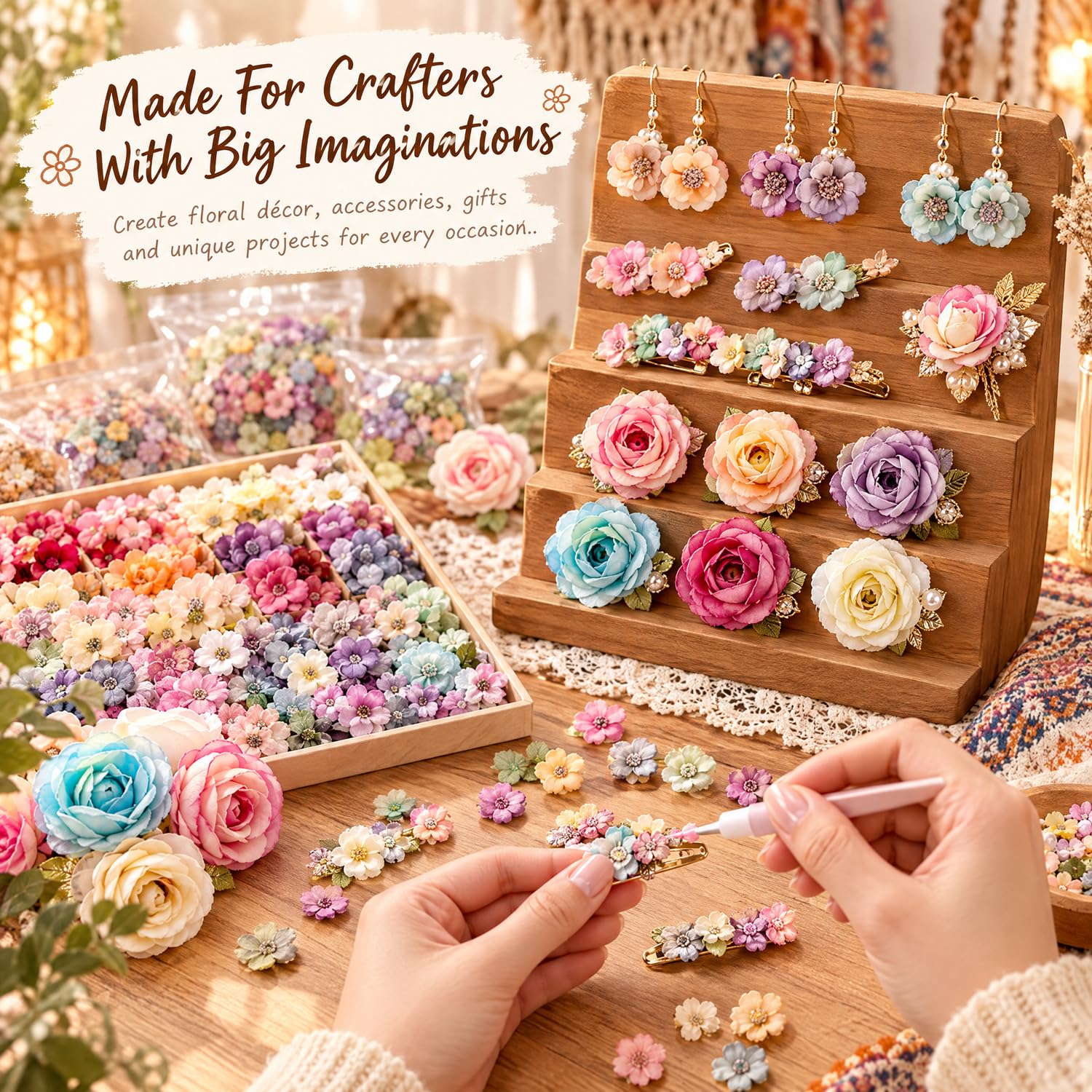 Janinka 174 Stück künstliche Mini-Blumen zum Basteln, kleine Seide, künstliche Stoffblumen, Großpackung für Hochzeitsdekoration, Partykranz, DIY, 2 cm, 4 cm, bunt Küche, Haushalt & Wohnen
