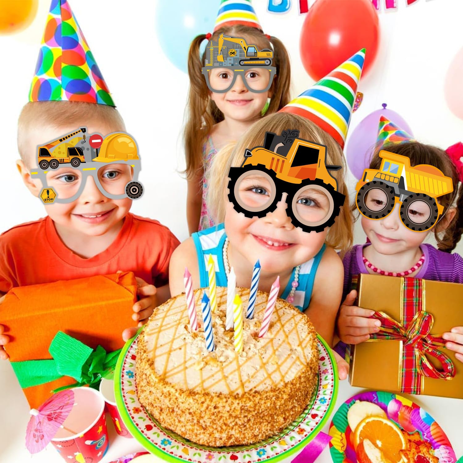 ZCPingNiao 12PCS Party Paper Glasses, Vehicle Theme Masks, Construction Vehicle Theme Party Paper Glasses - Image 2