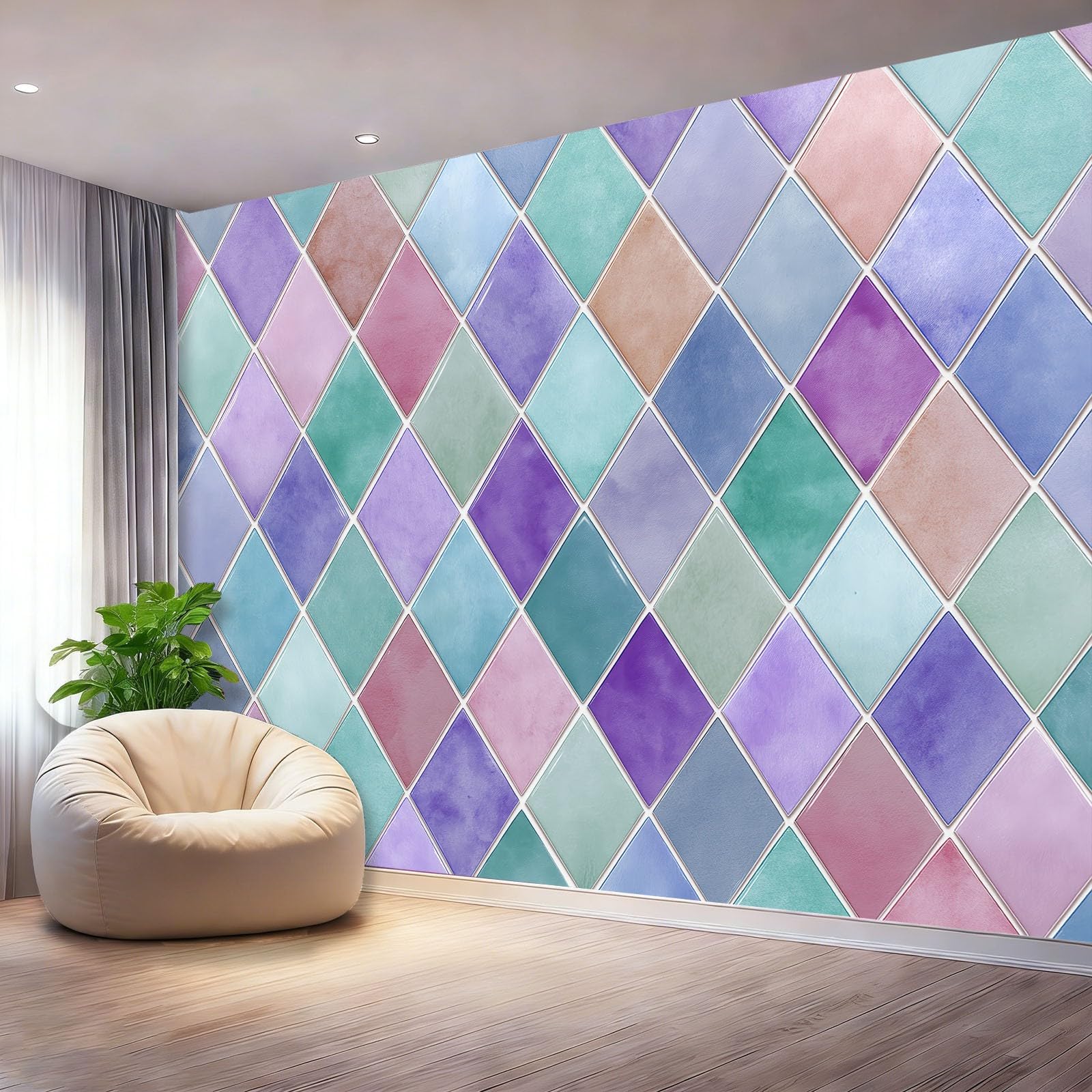 Tapeta z motywem 250 x 175 cm, geometryczna romb, patchwork, tapeta z motywem do pokoju dziecięcego i kącika do majsterkowania, kolor