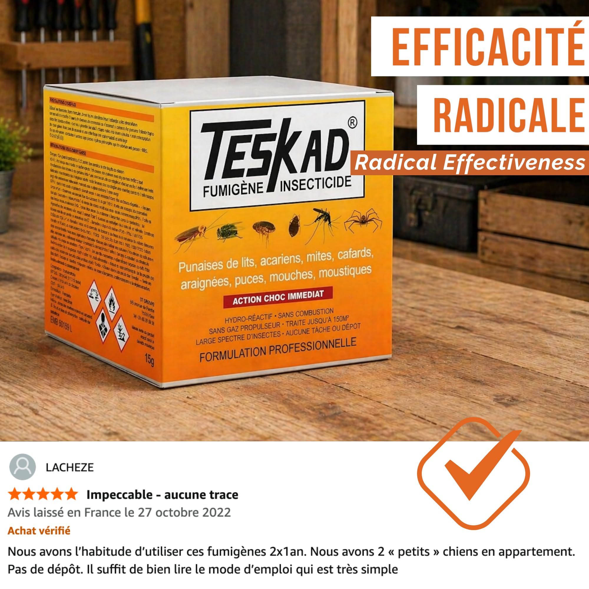 Fumigène Insecticide – Anti Puces, Punaises de Lit, Cafards, Mites, Araignées, Mouches, Moucherons – Action Choc Jusqu’à 250m³ – Traitement Intérieur Efficace