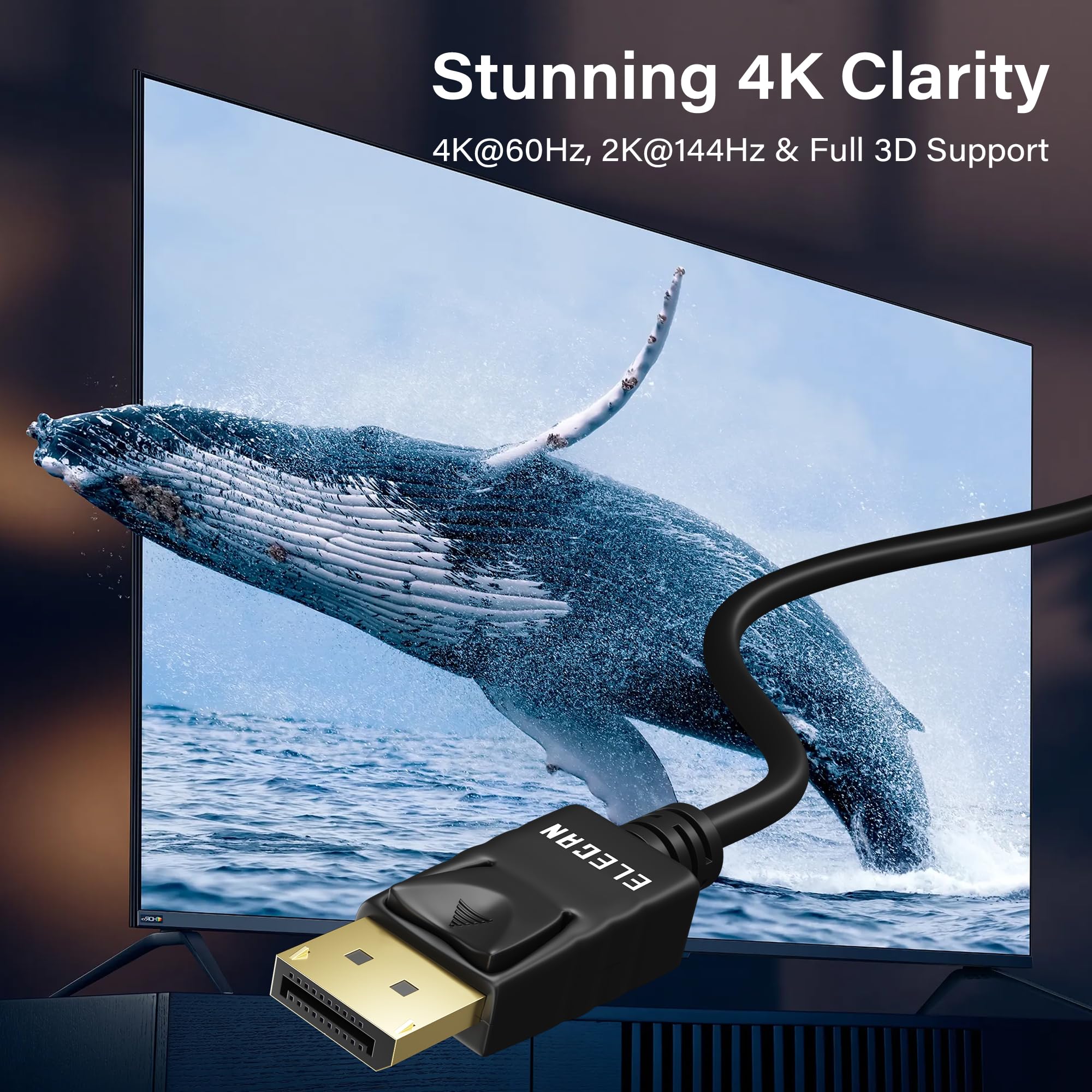 Elecan Cavo DisplayPort 1.2 certificato VESA, 4 K, 3 m, ad alta velocità DP a DP da maschio a maschio, 4K a 60 Hz, 2K a 165 Hz/144 Hz, HBR2 HDR HDCP Dolby per monitor da gioco, PC, TV, NVIDIA AMD + 10