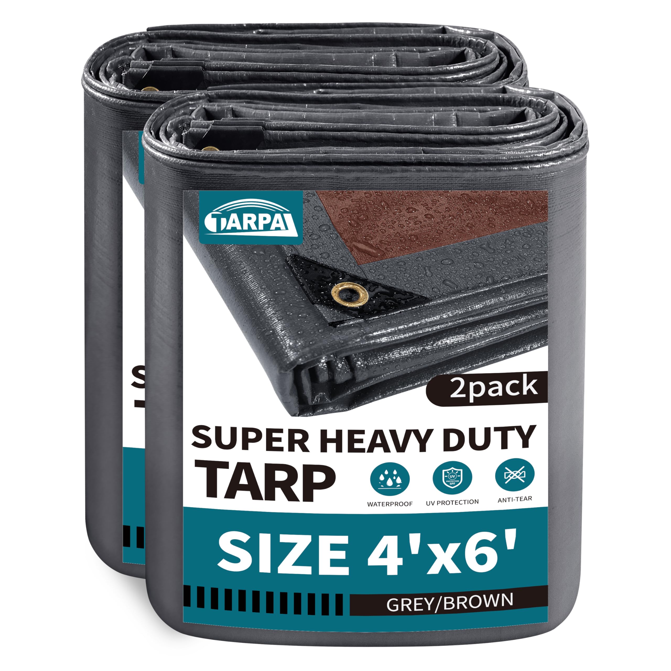 TARPAL tarp 4x6 Feet(2-Pack) Super Heavy Duty Tarps Cover 20mil Waterproof UV Protection Rip and Tear Proof Tarpaulin with Grommets(Grey/Brown)